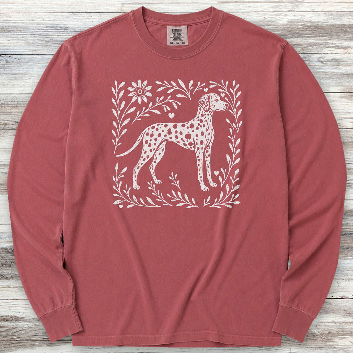 Dalmatian Linocut Long Sleeve Tee - Brick