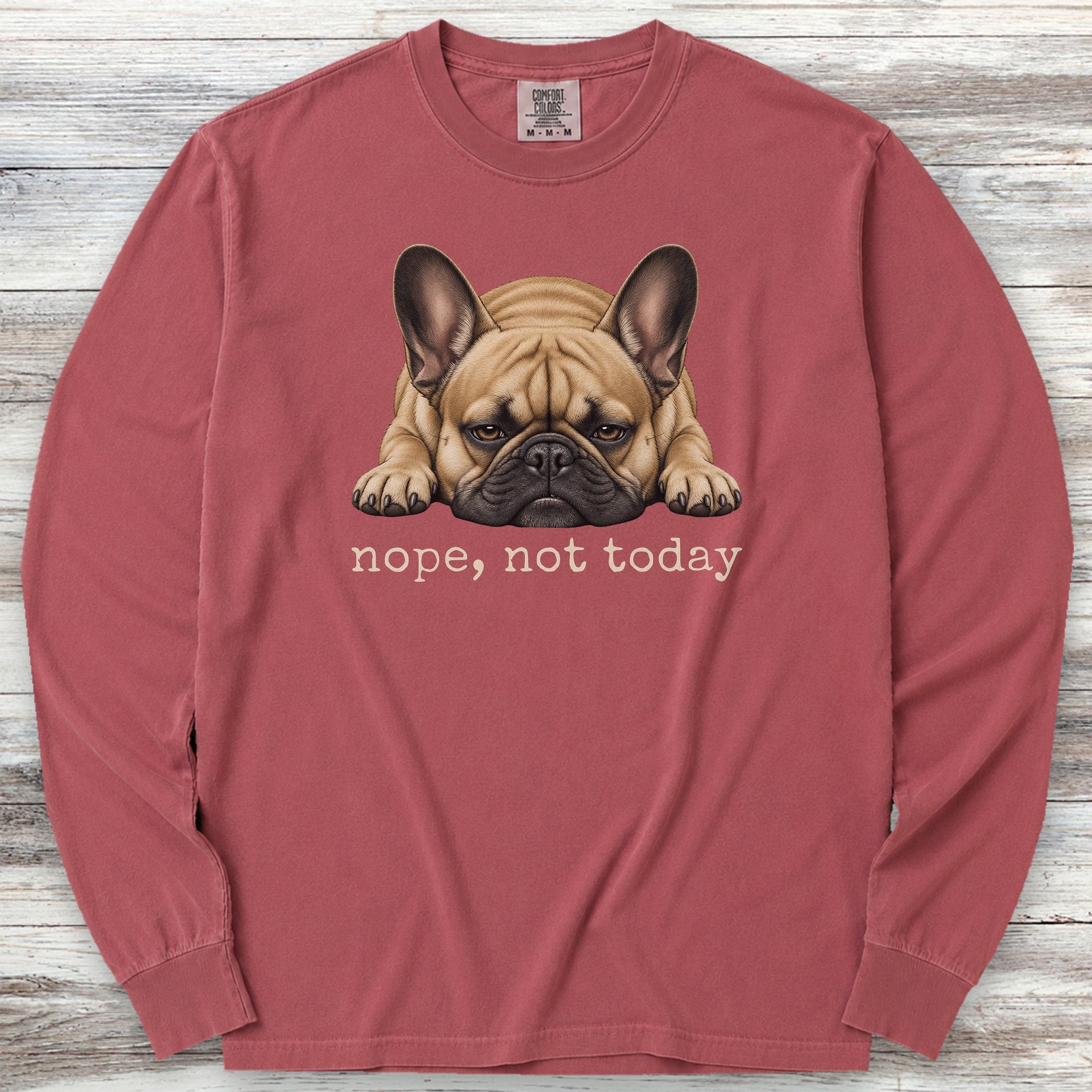 French Bulldog Nope Long Sleeve Tee - Brick