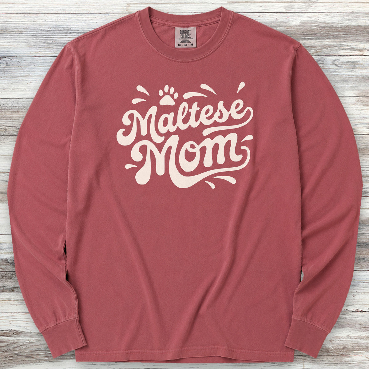 Maltese Groovy Mom Long Sleeve Tee - Brick