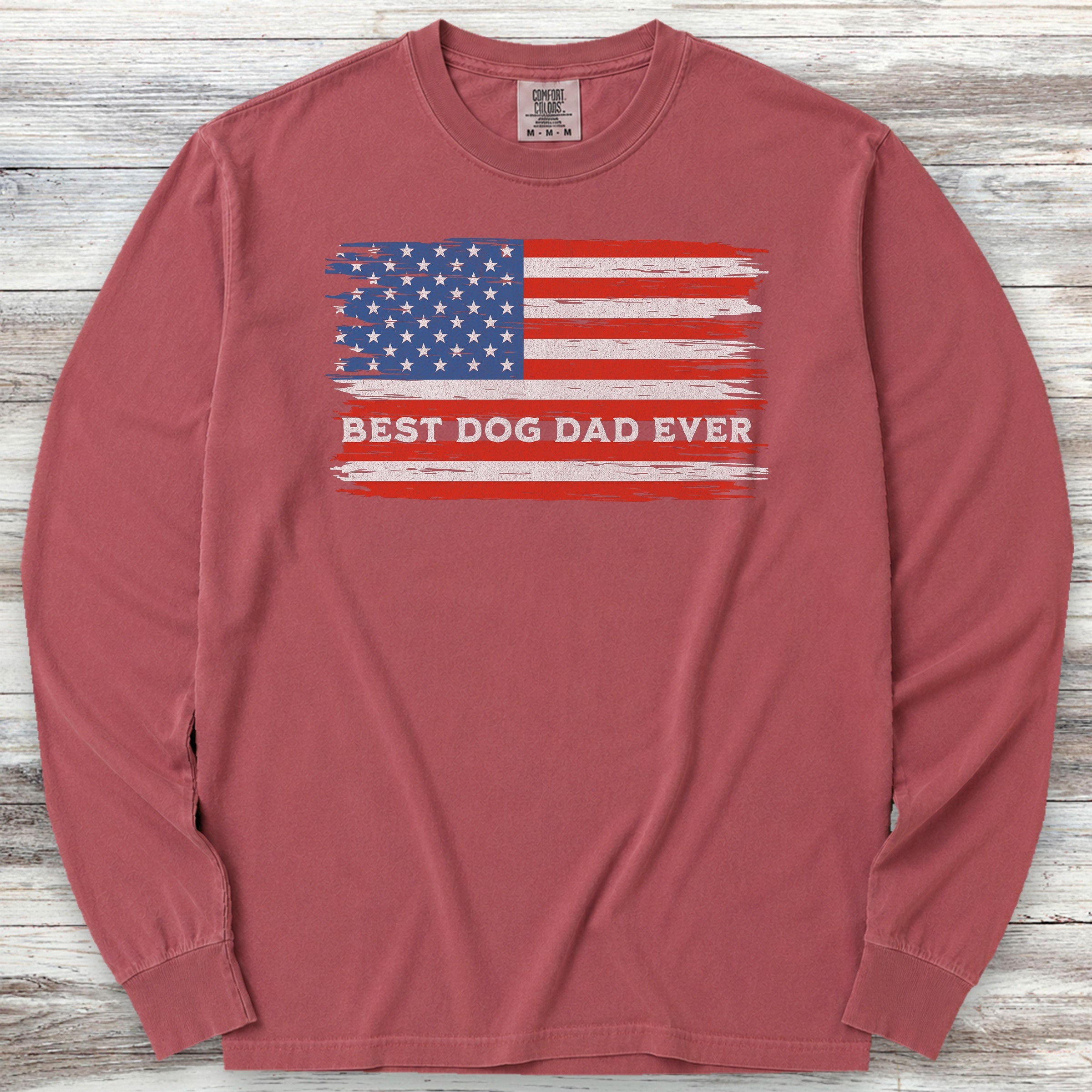 Best Dog Dad Flag Long Sleeve Tee - Brick