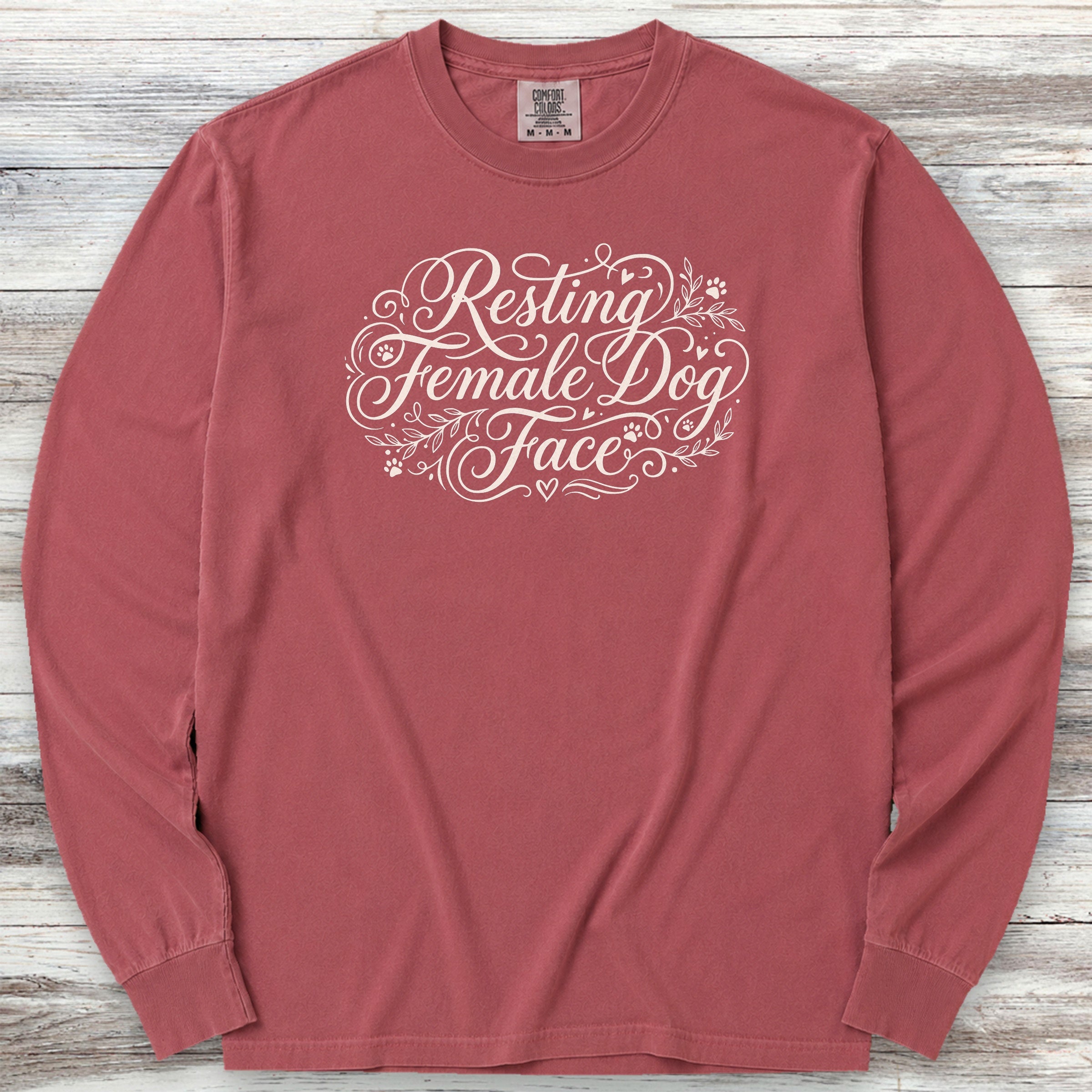 Resting Female Dog Face Long Sleeve Tee - Brick