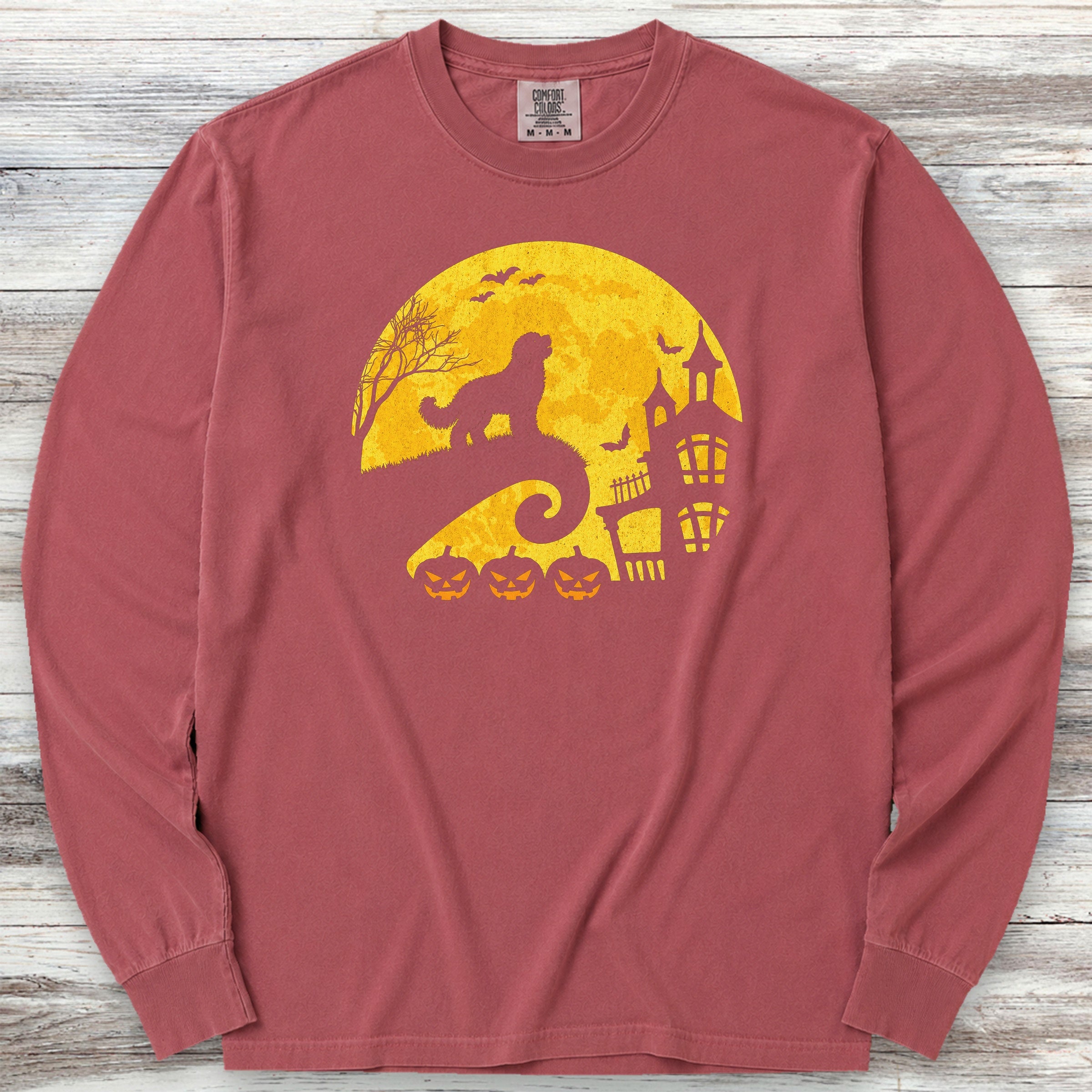 Bernedoodle Halloween Moon Long Sleeve Tee - Brick