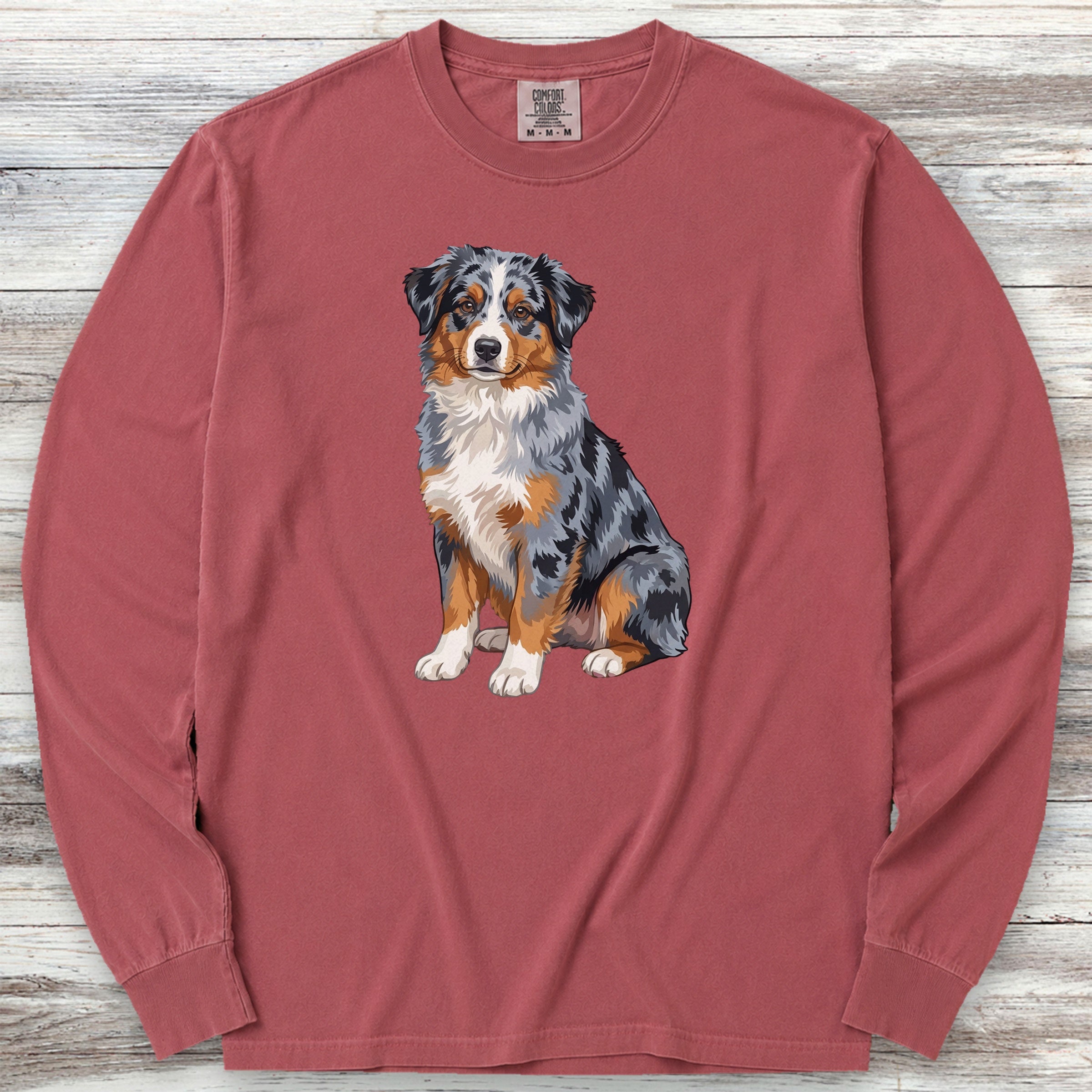 Australian Shepherd Merle Watercolor Long Sleeve Tee - Brick