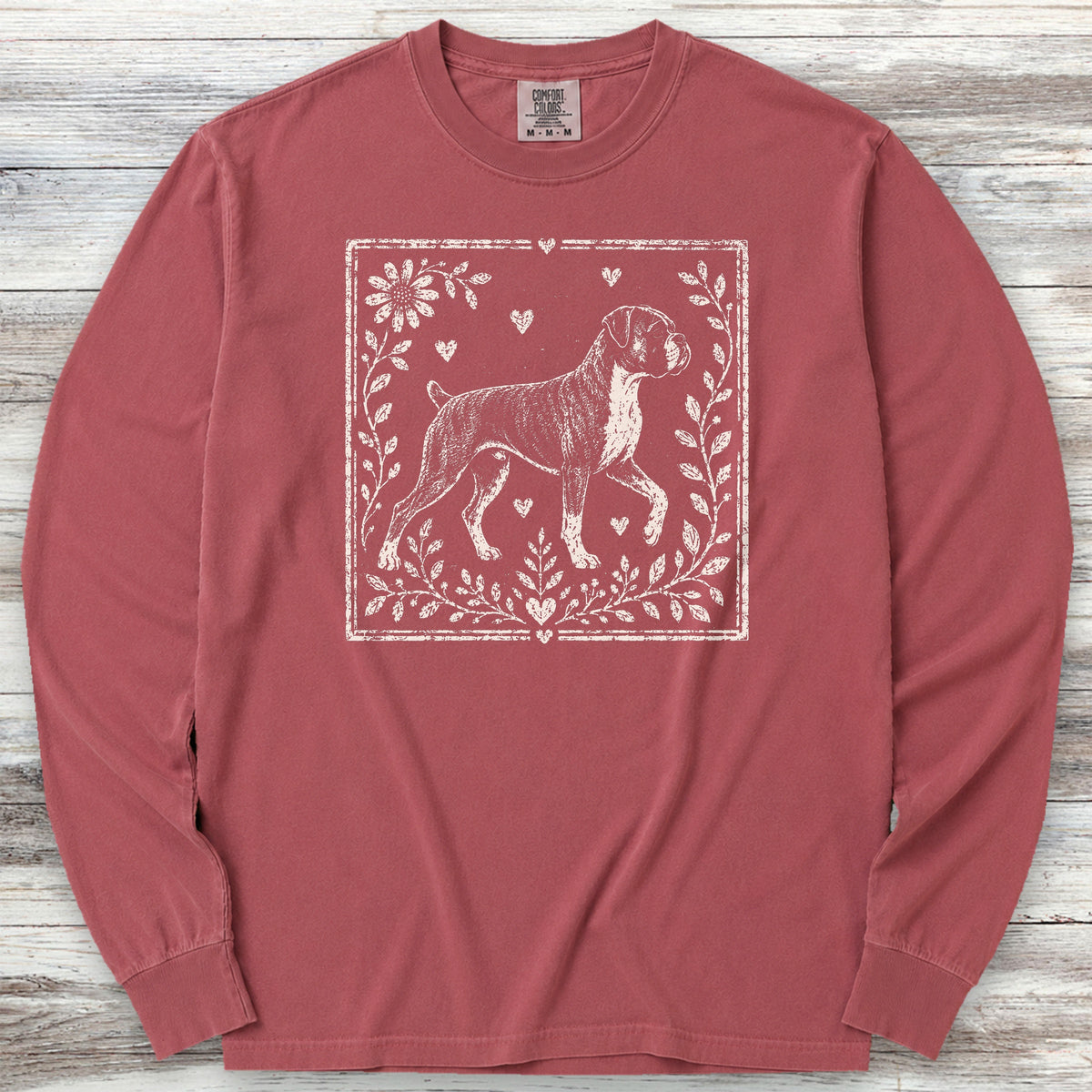 Boxer Linocut Long Sleeve Tee - Brick