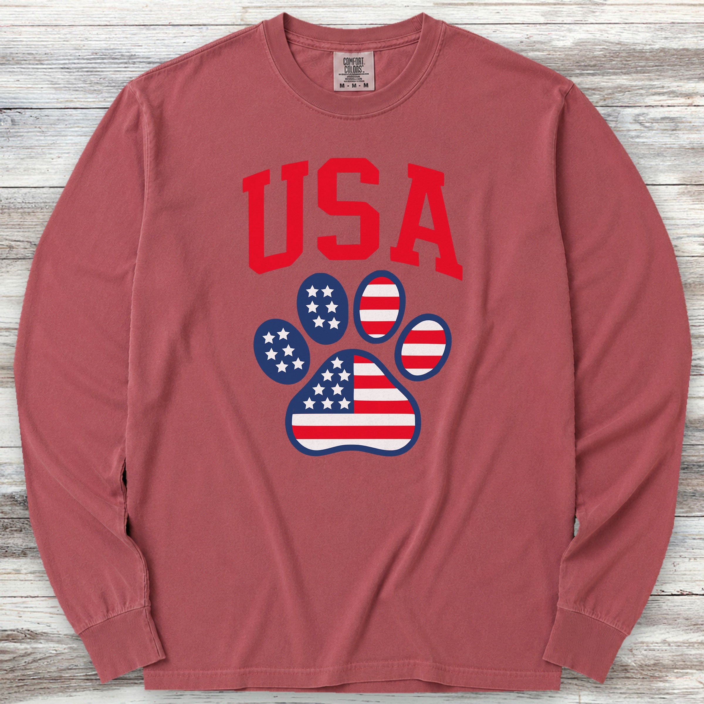 USA Paw Print Long Sleeve Tee - Brick