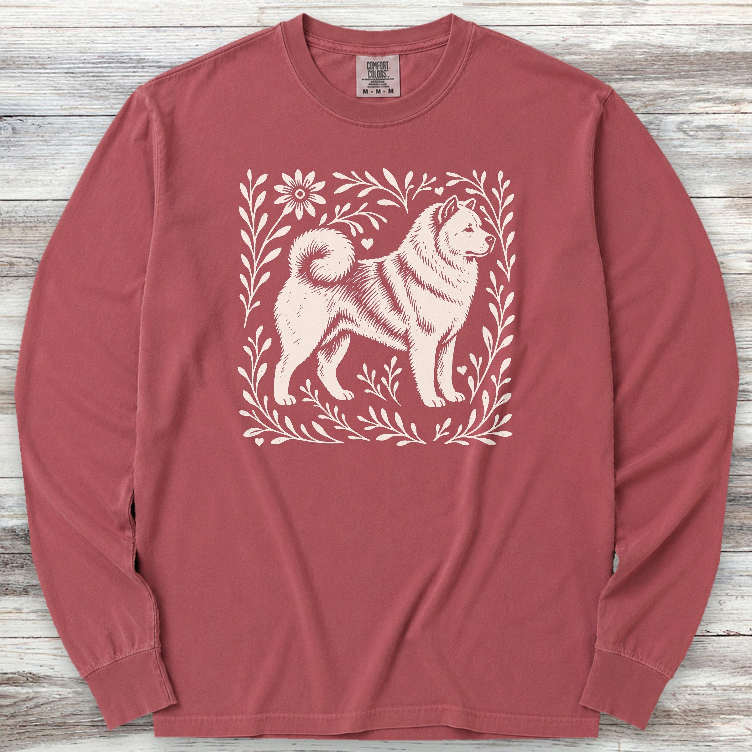 Akita Linocut Long Sleeve Tee - Brick