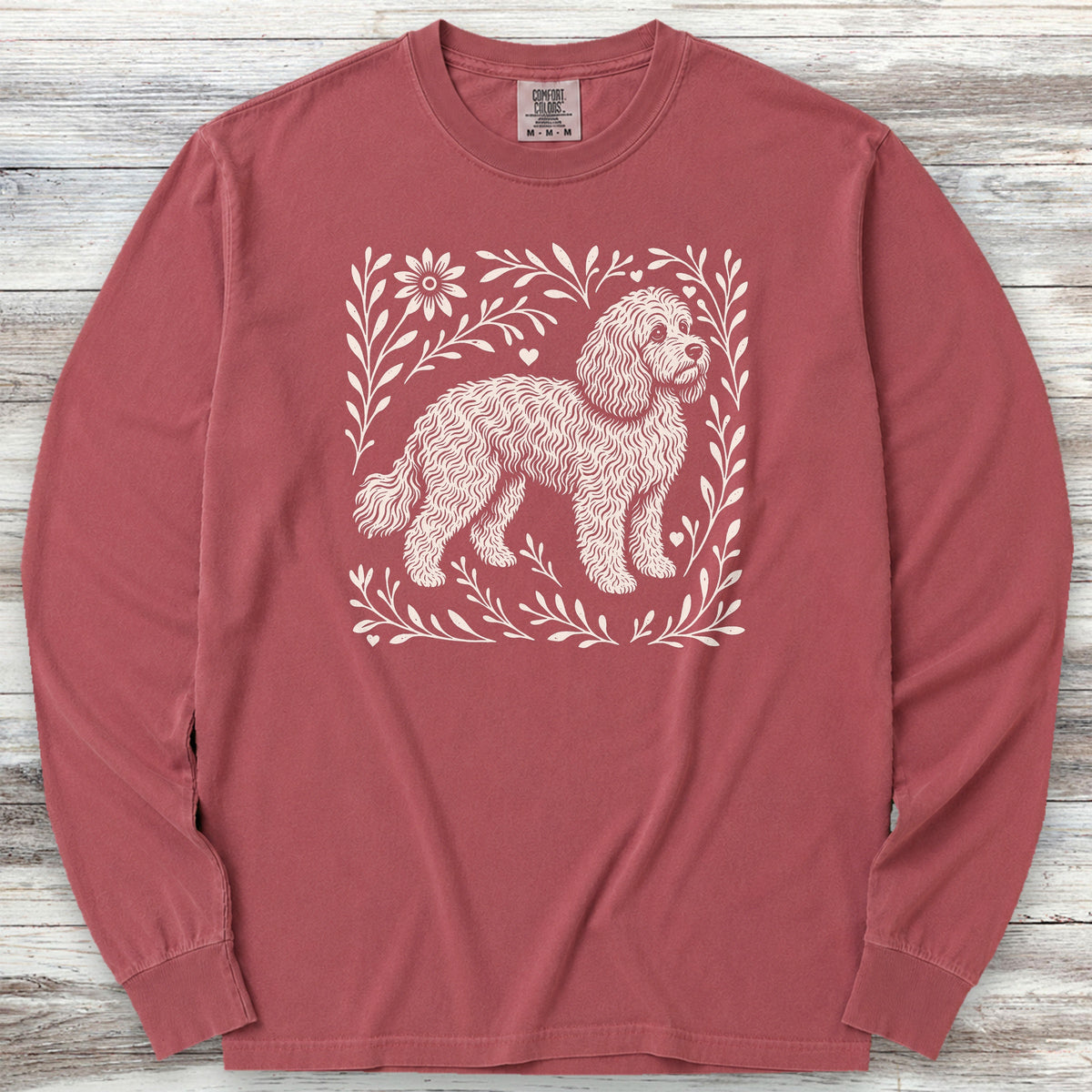 Cockapoo Linocut Long Sleeve Tee - Brick