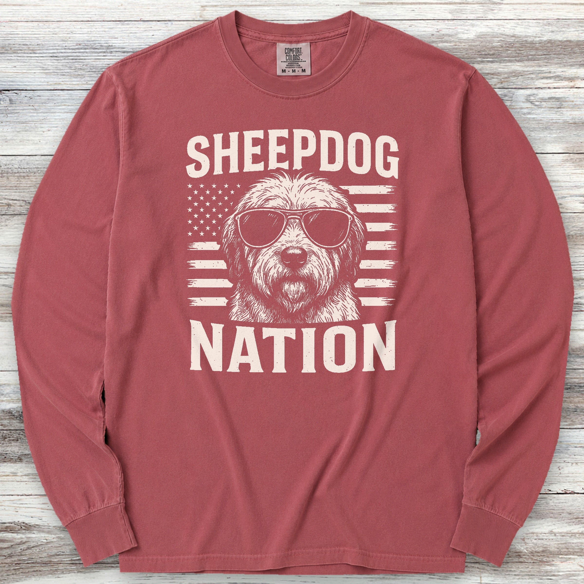 Old English Sheepdog Nation Long Sleeve Tee - Brick