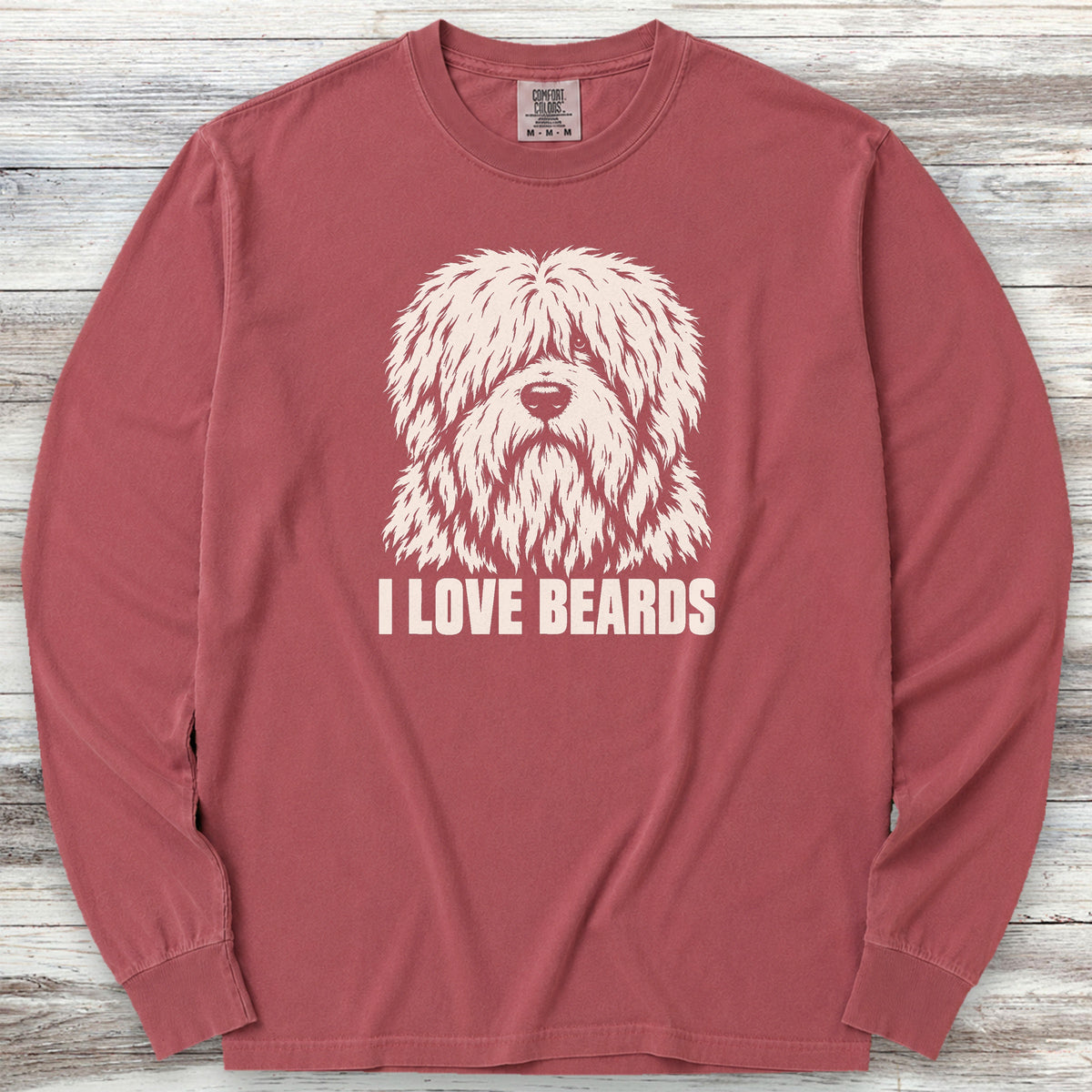 Old English Sheepdog I Love Beards Long Sleeve Tee - Brick