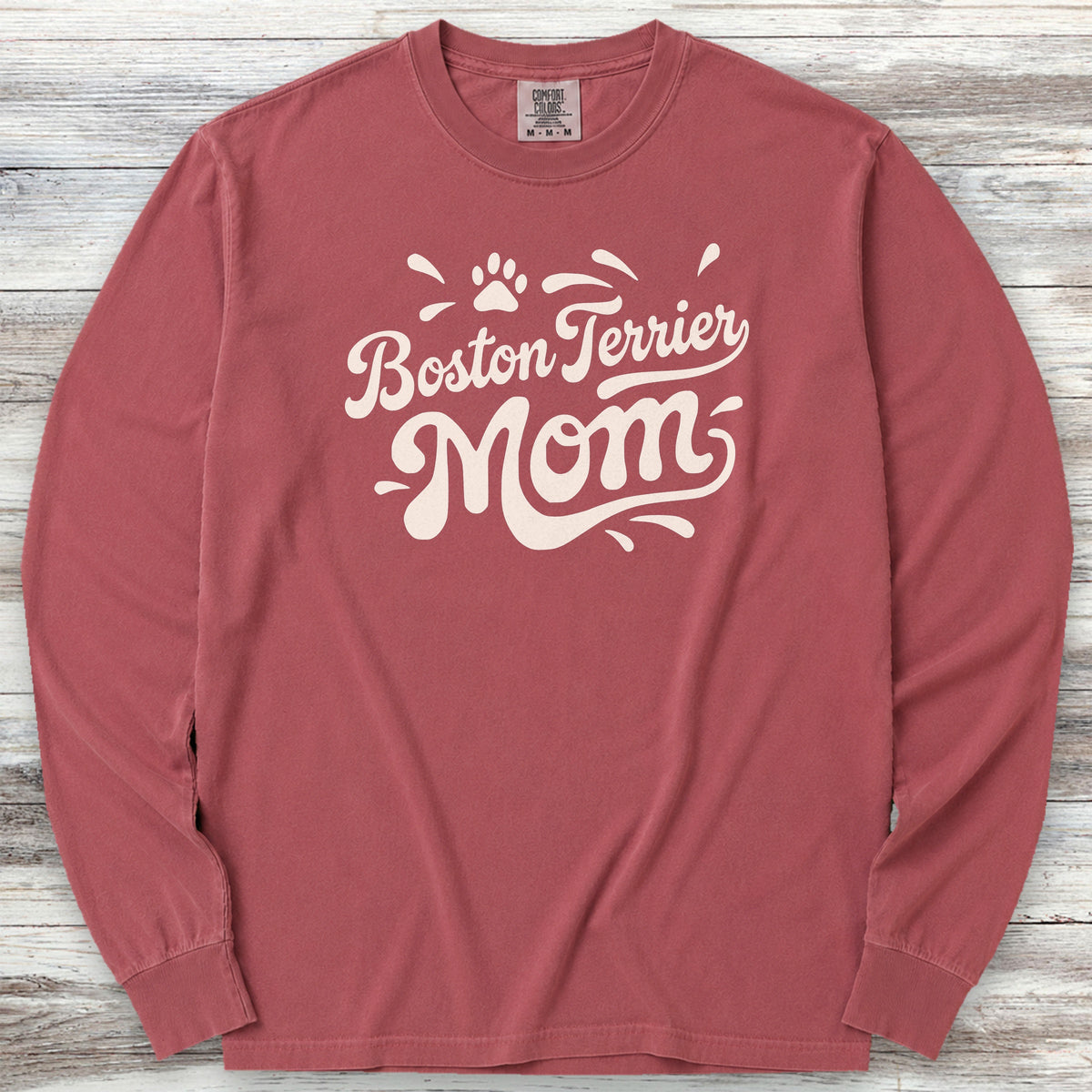 Boston Terrier Groovy Mom Long Sleeve Tee - Brick