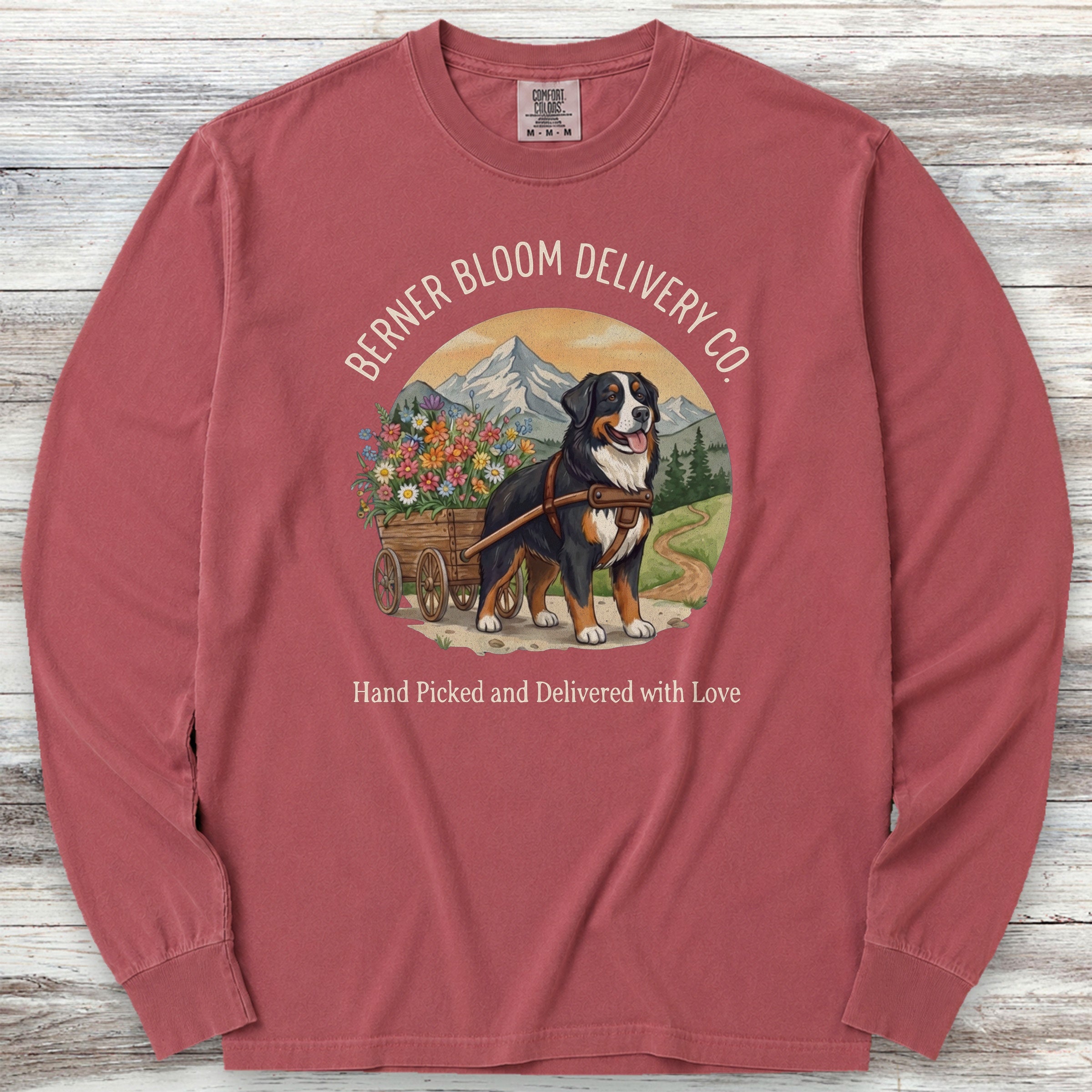 Bernese Mountain Dog Bloom Delivery Long Sleeve Tee - Brick