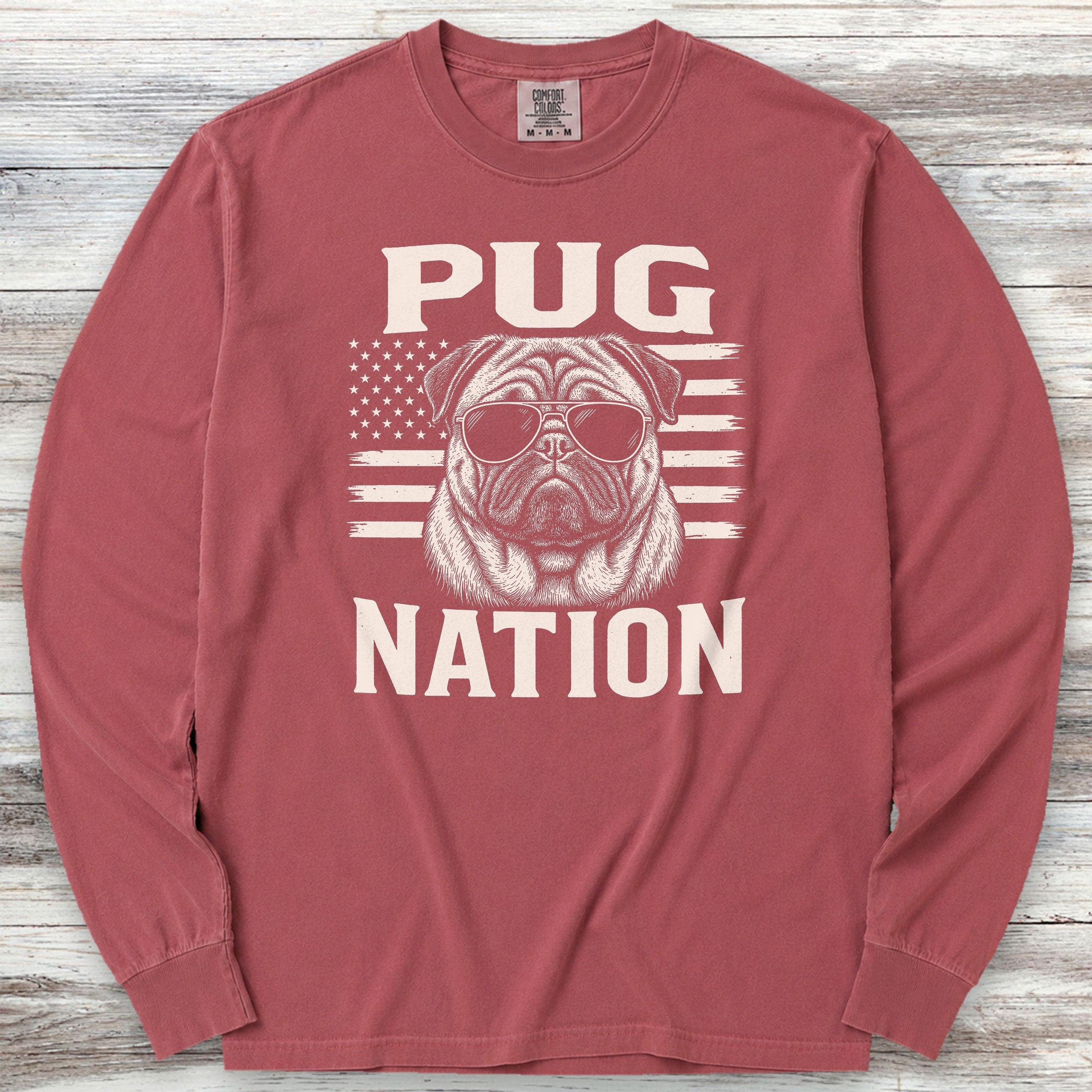 Pug Nation Long Sleeve Tee - Brick