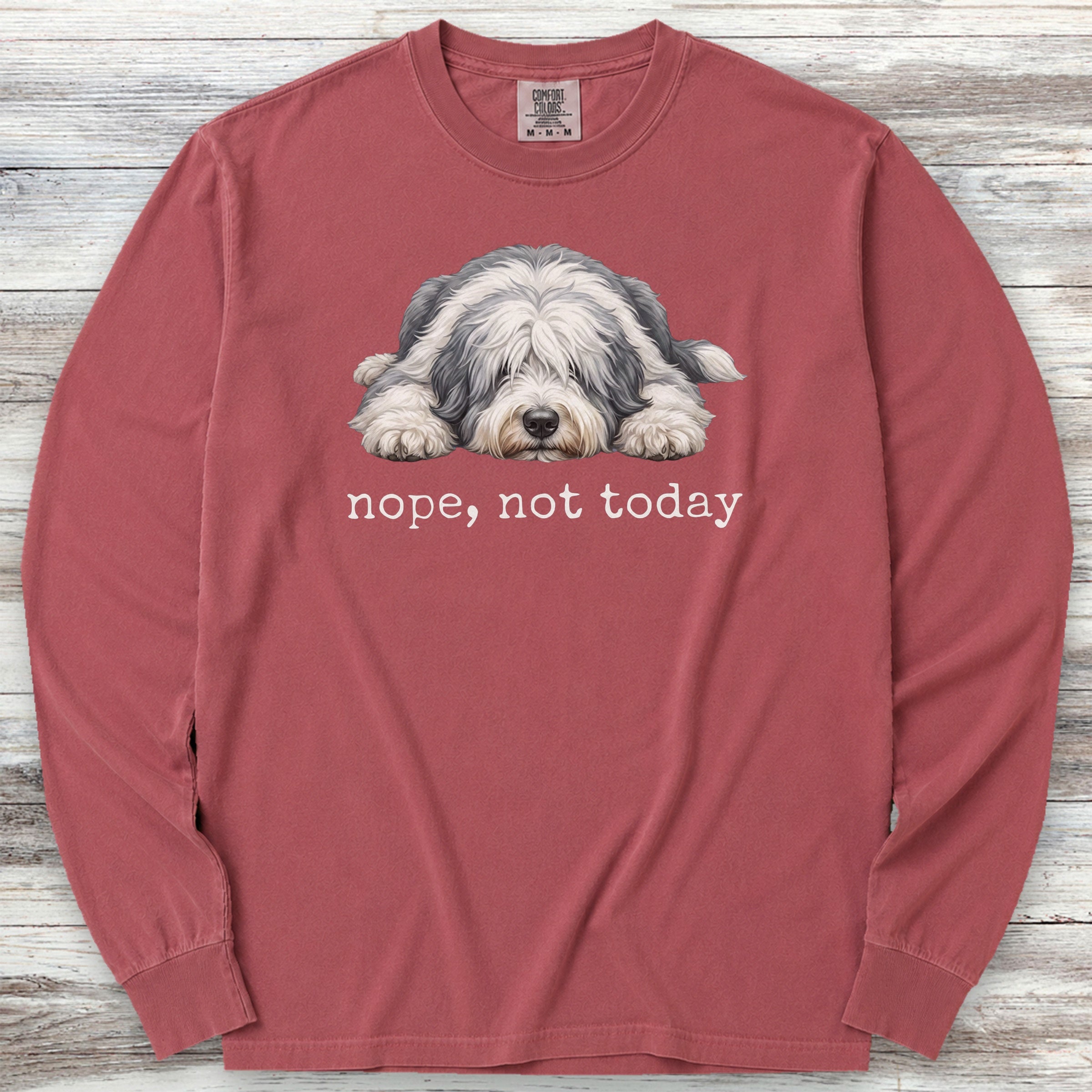 Old English Sheepdog Nope Long Sleeve Tee - Brick