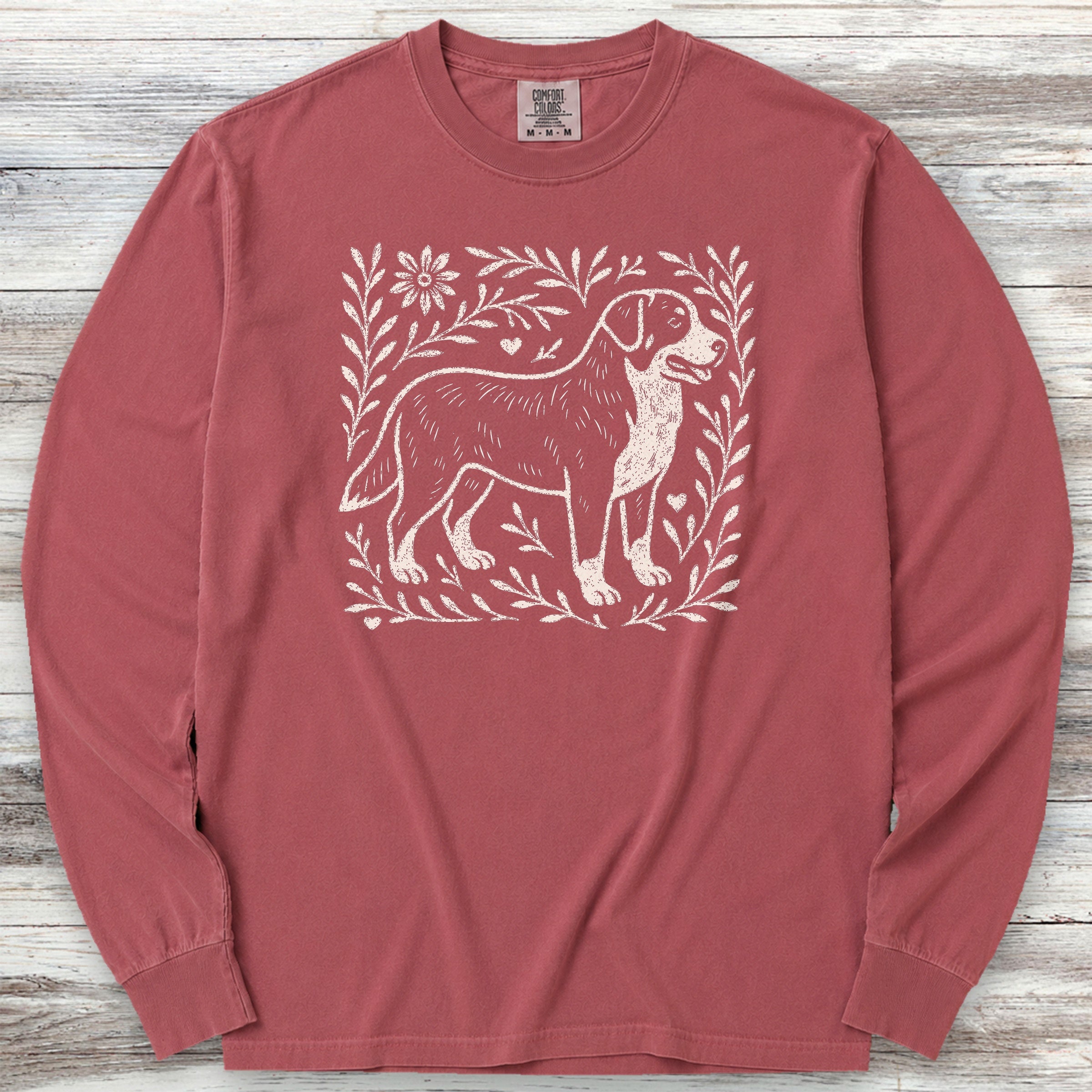 Swiss Mountain Dog Linocut Long Sleeve Tee - Brick