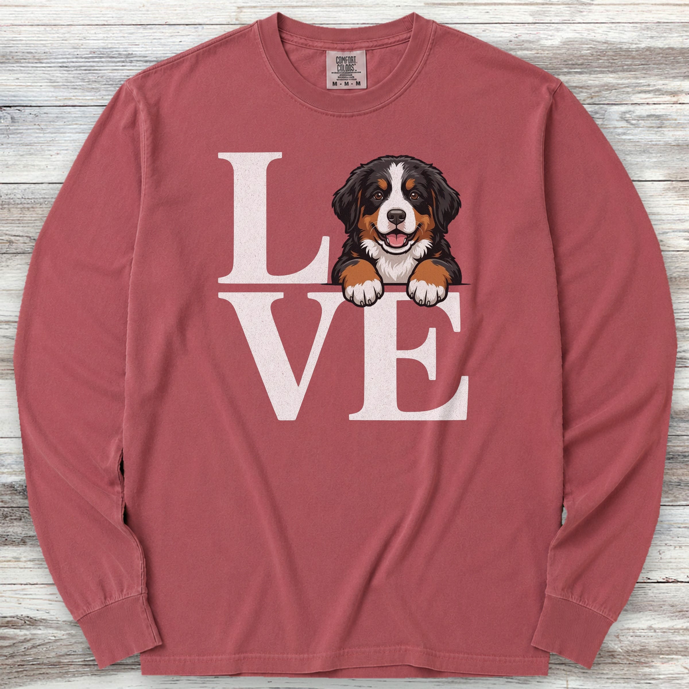 Bernese Mountain Dog Puppy Love Long Sleeve Tee - Brick