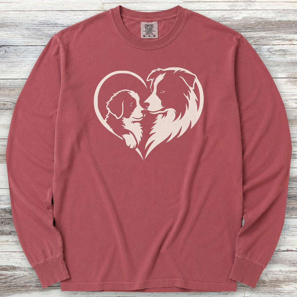 Border Collie Heart Bond Long Sleeve Tee - Brick