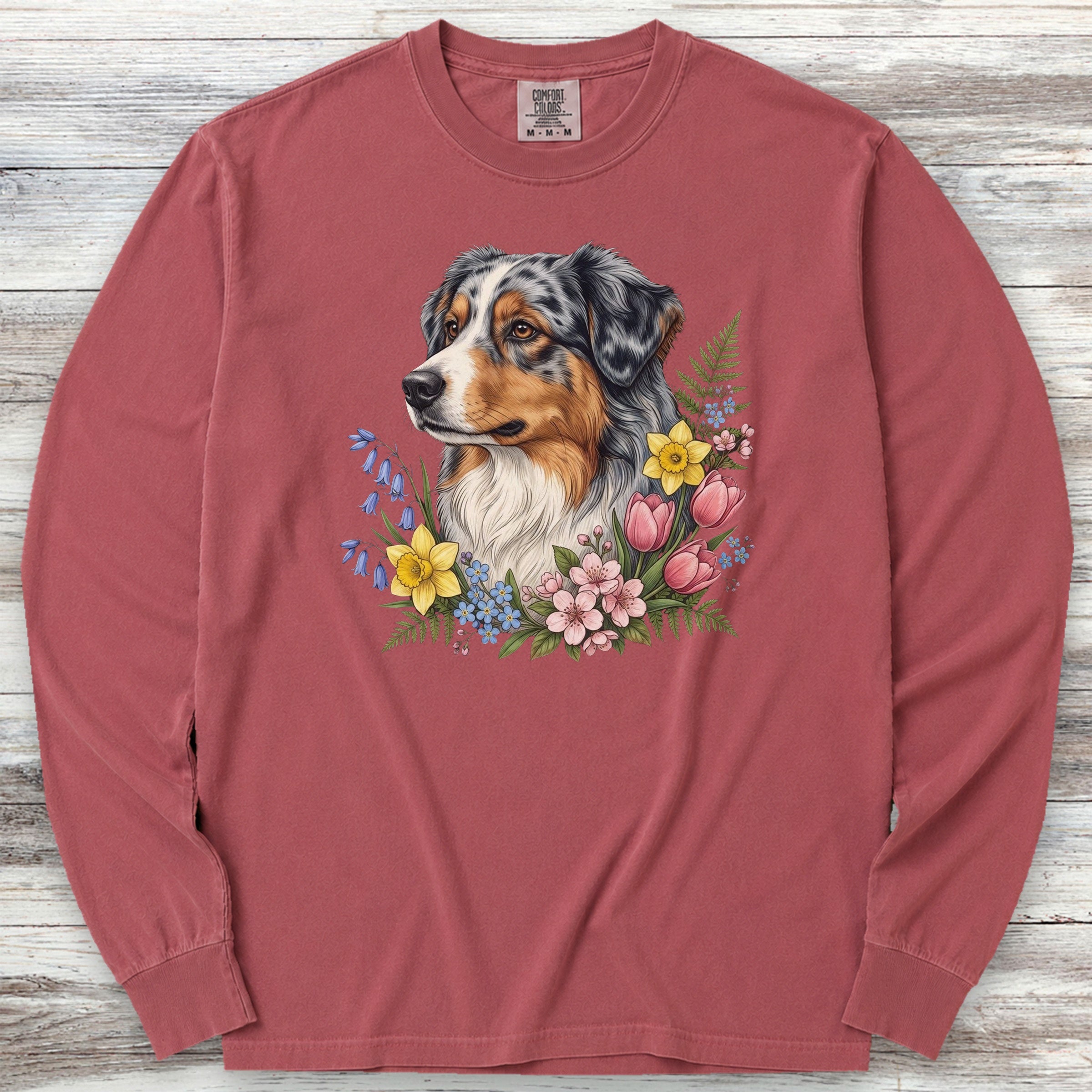 Australian Shepherd Spring Portrait Long Sleeve Tee - Brick