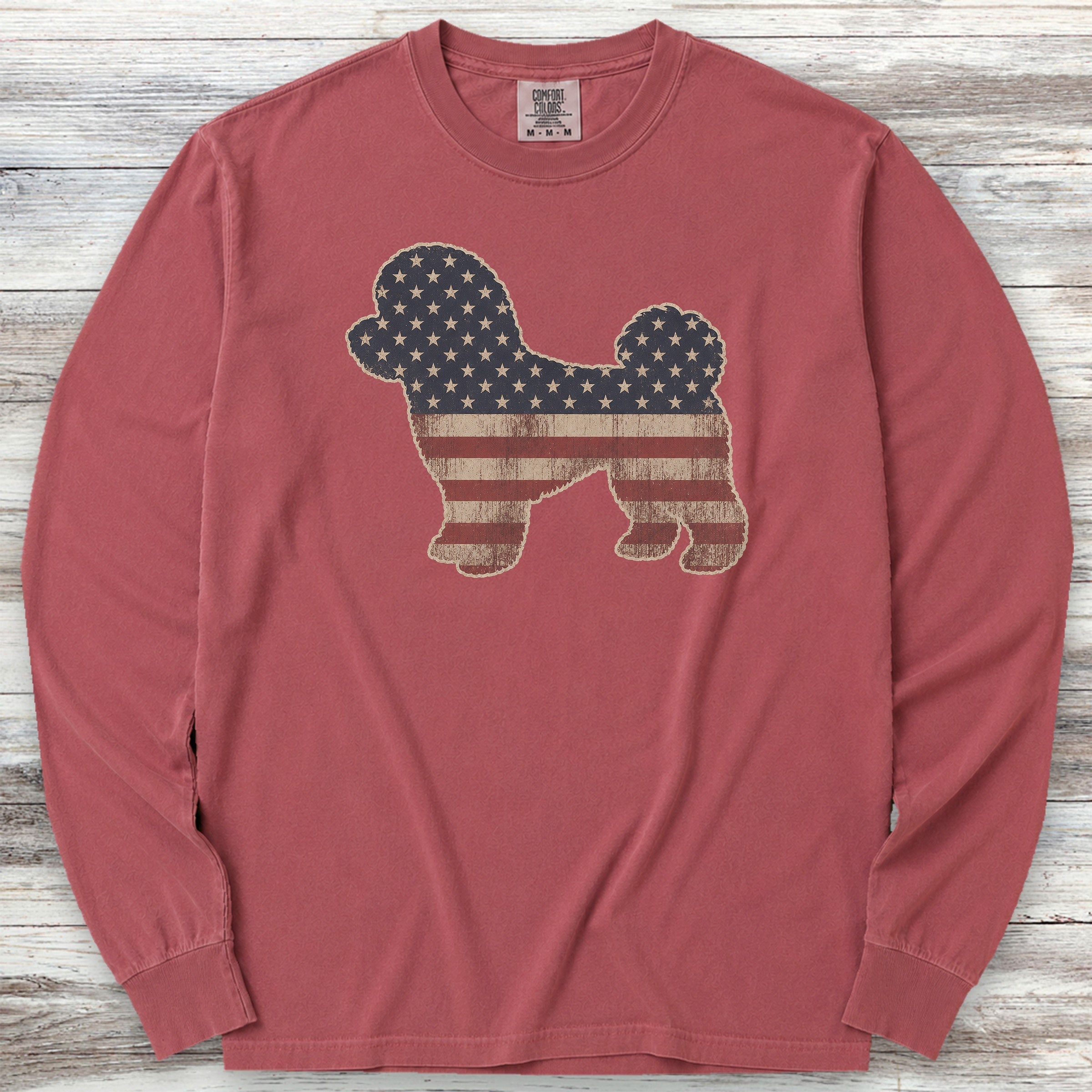 Bichon Frise Vintage USA Long Sleeve Tee - Brick