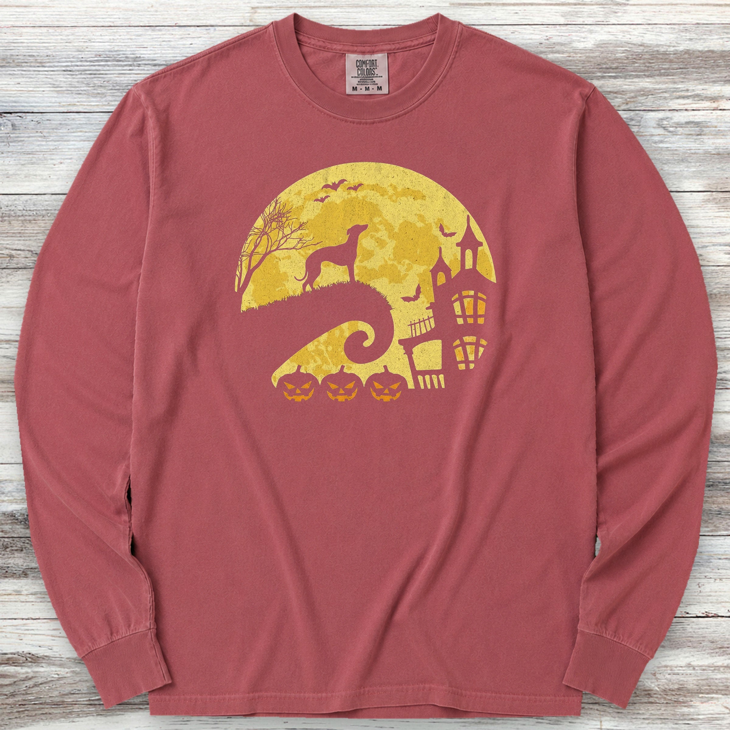 Whippet Halloween Moon Long Sleeve Tee - Brick