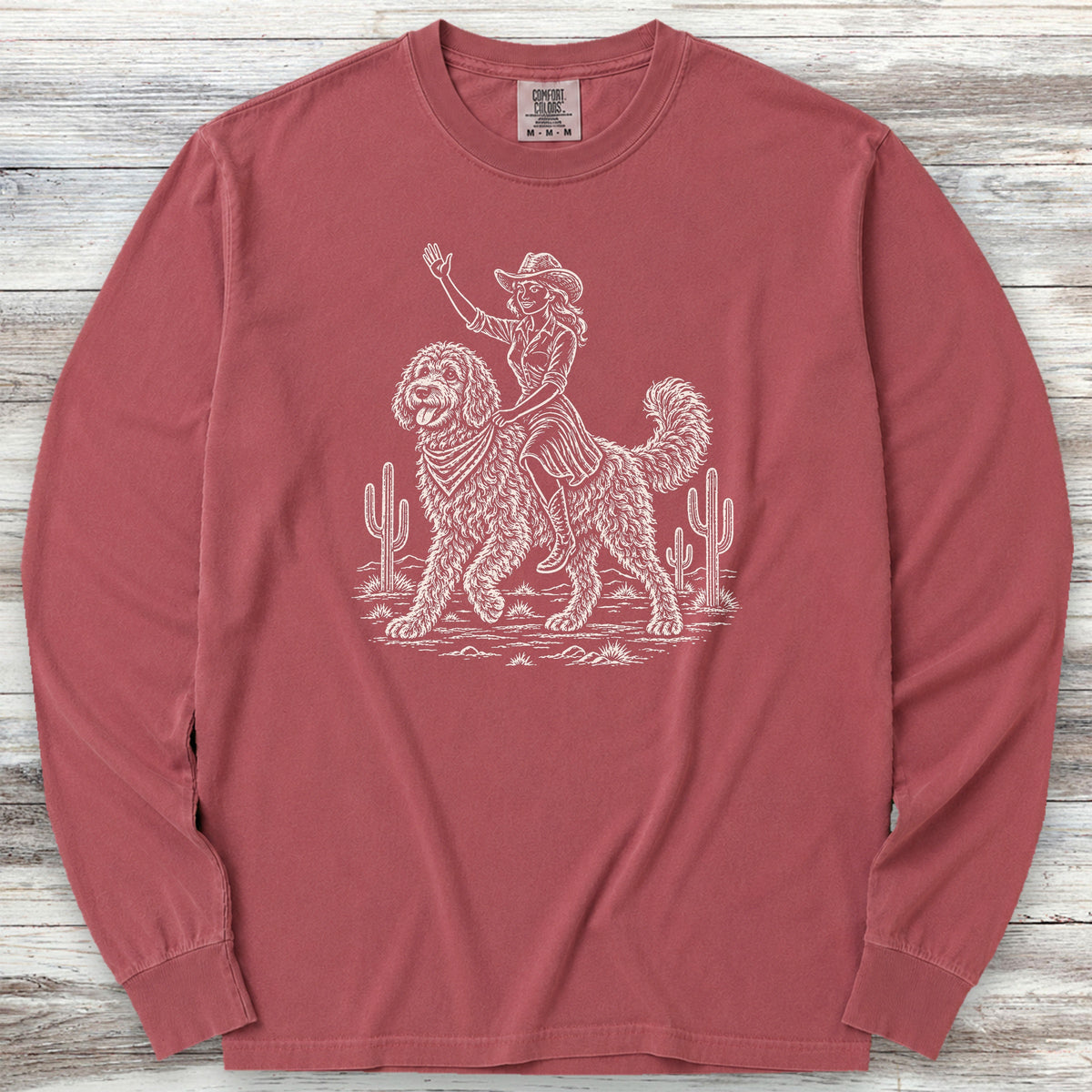 Doodle Cowgirl Long Sleeve Tee - Brick