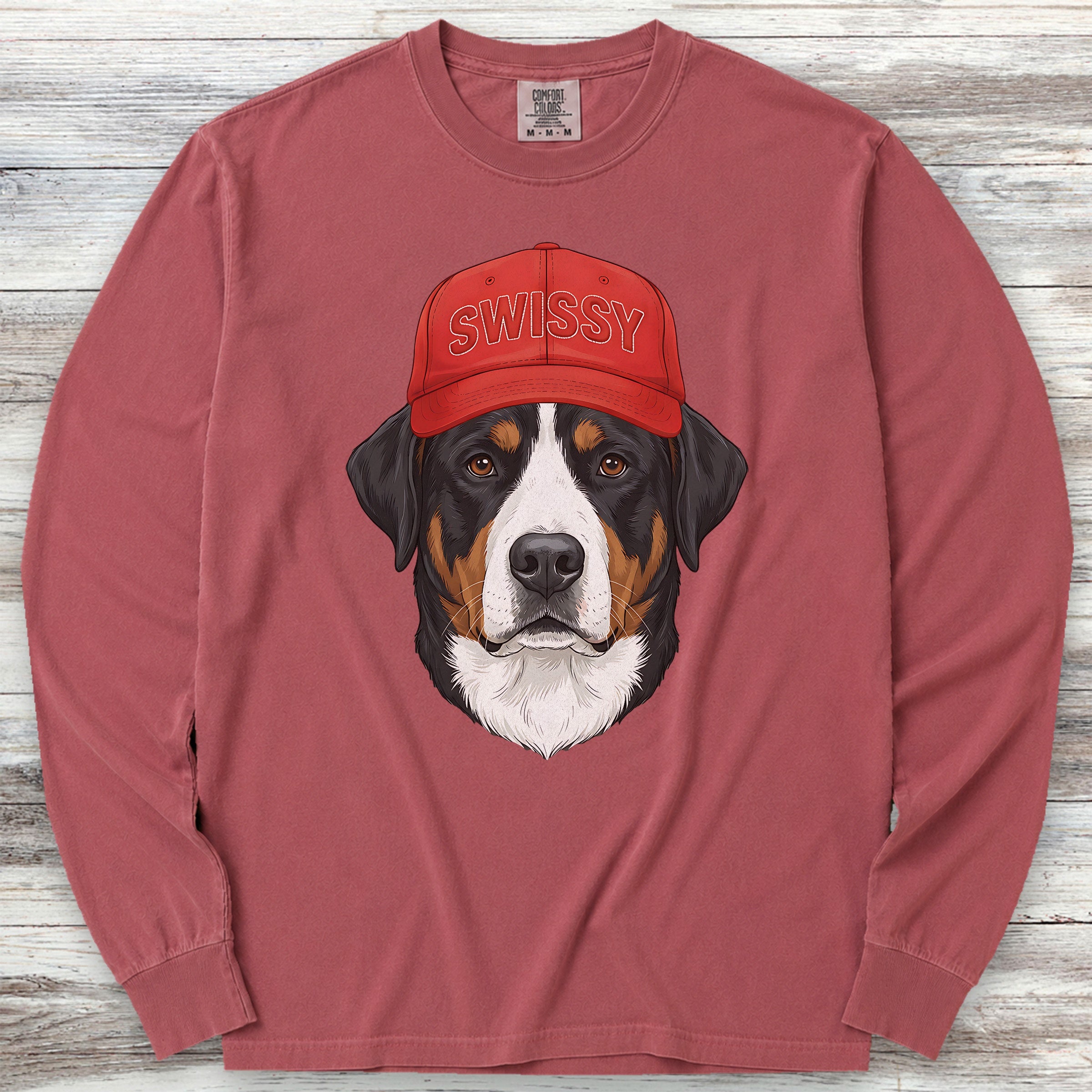 Swiss Mountain Dog Swissy Hat Long Sleeve Tee - Brick