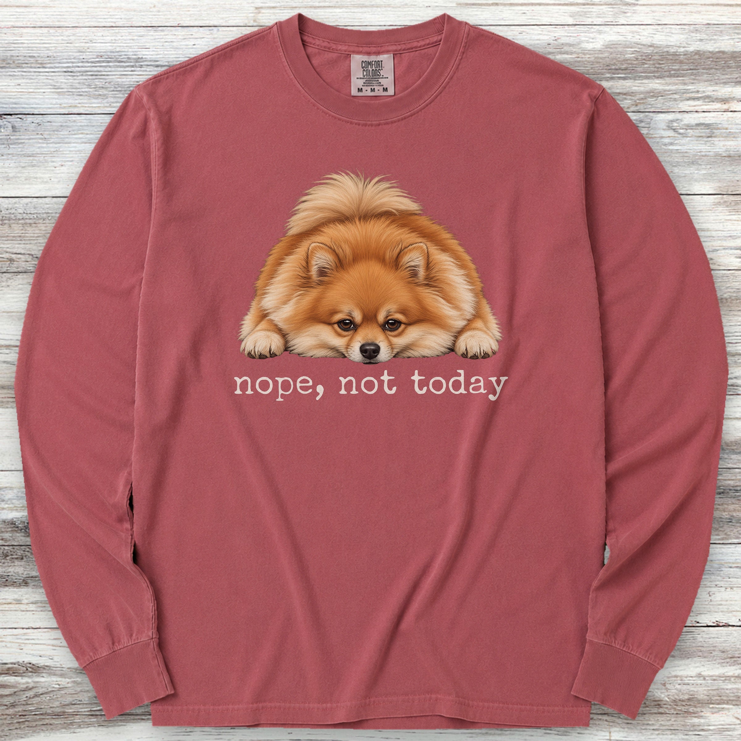 Pomeranian Nope Long Sleeve Tee - Brick