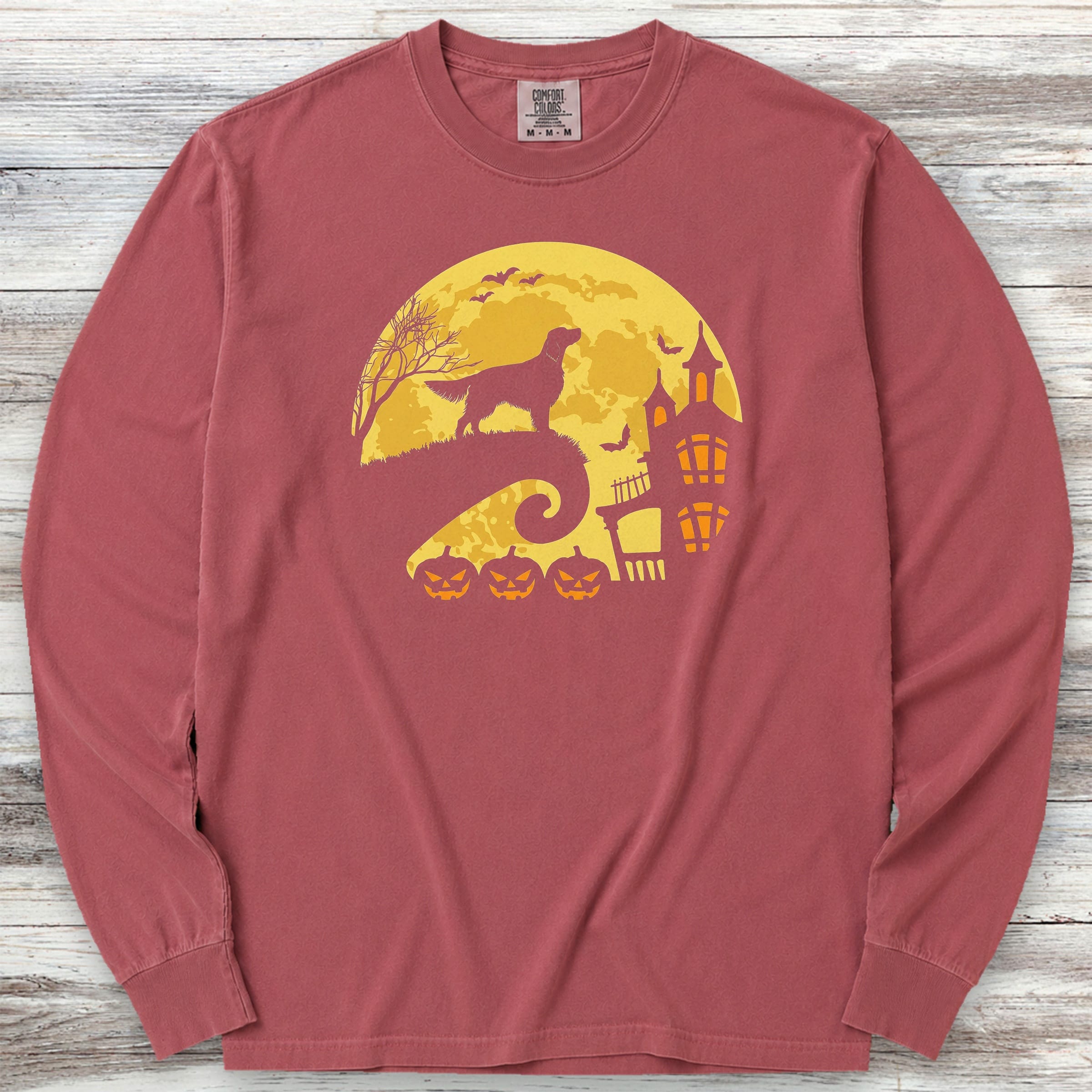 English Setter Halloween Moon Long Sleeve Tee - Brick