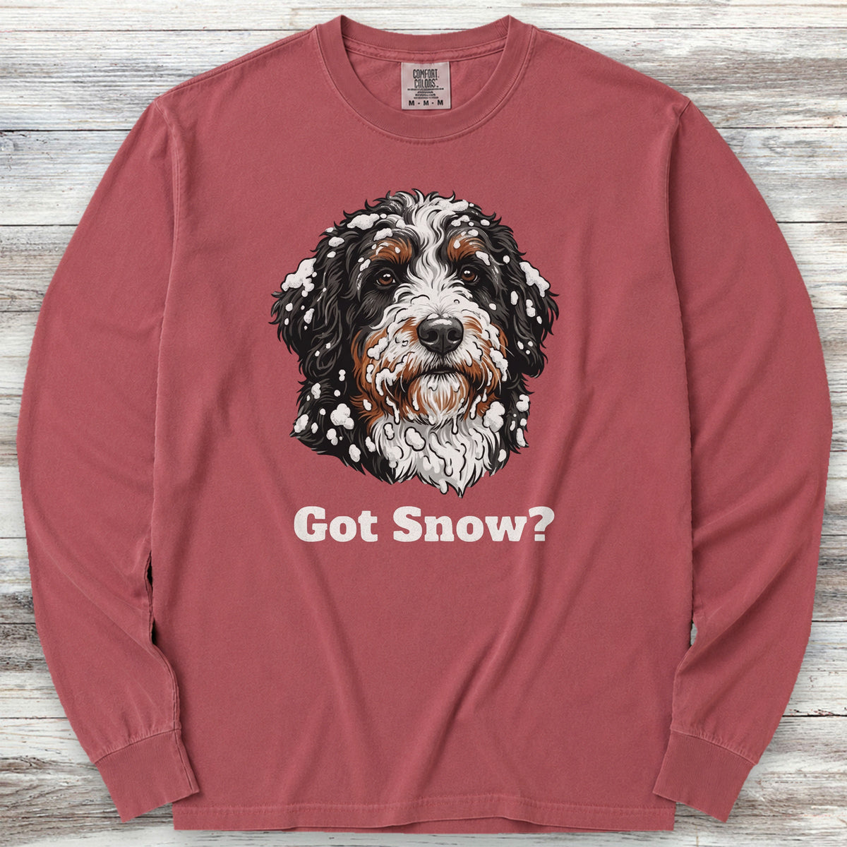 Bernedoodle Got Snow Long Sleeve Tee - Brick
