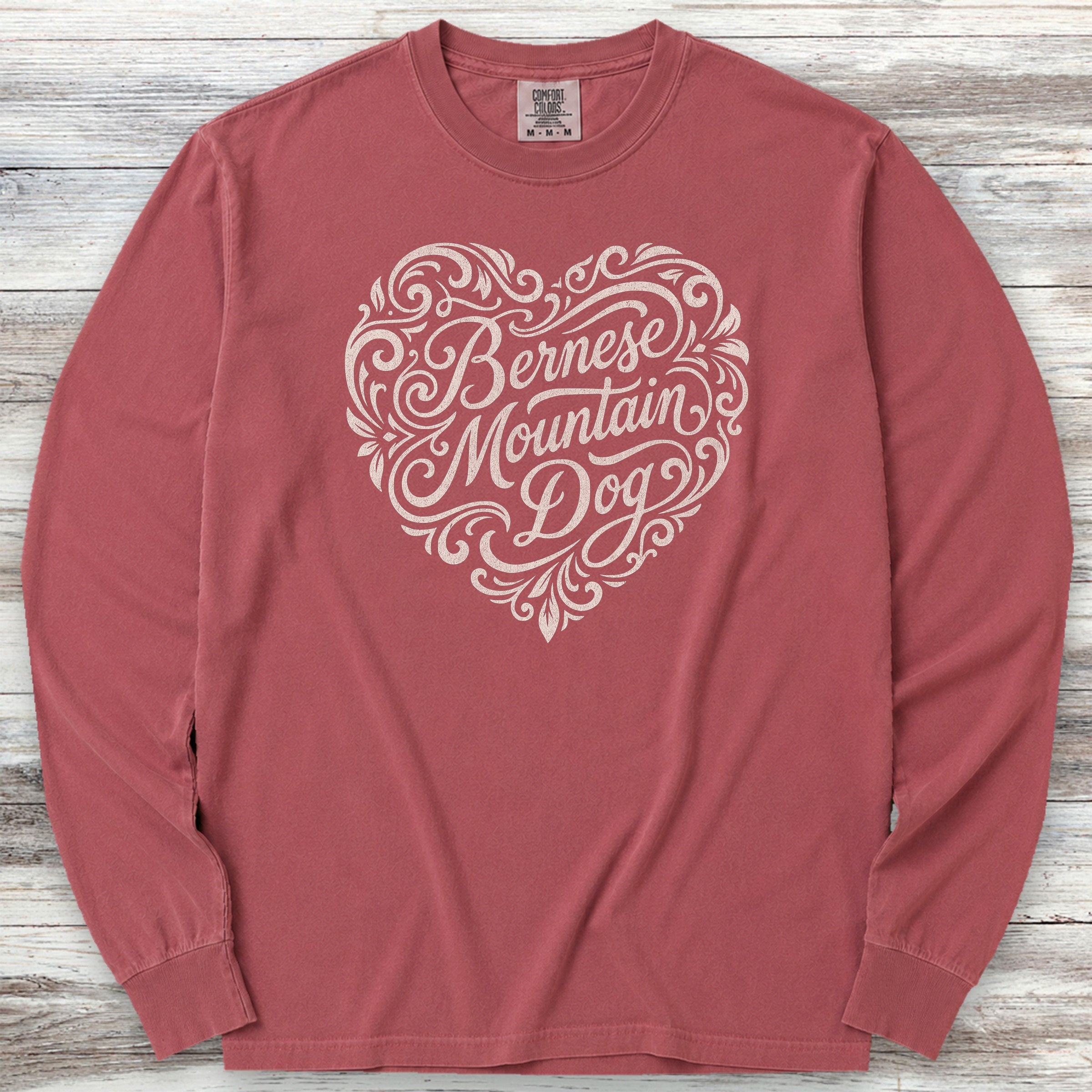 Bernese Mountain Dog Heart Script Long Sleeve Tee - Brick
