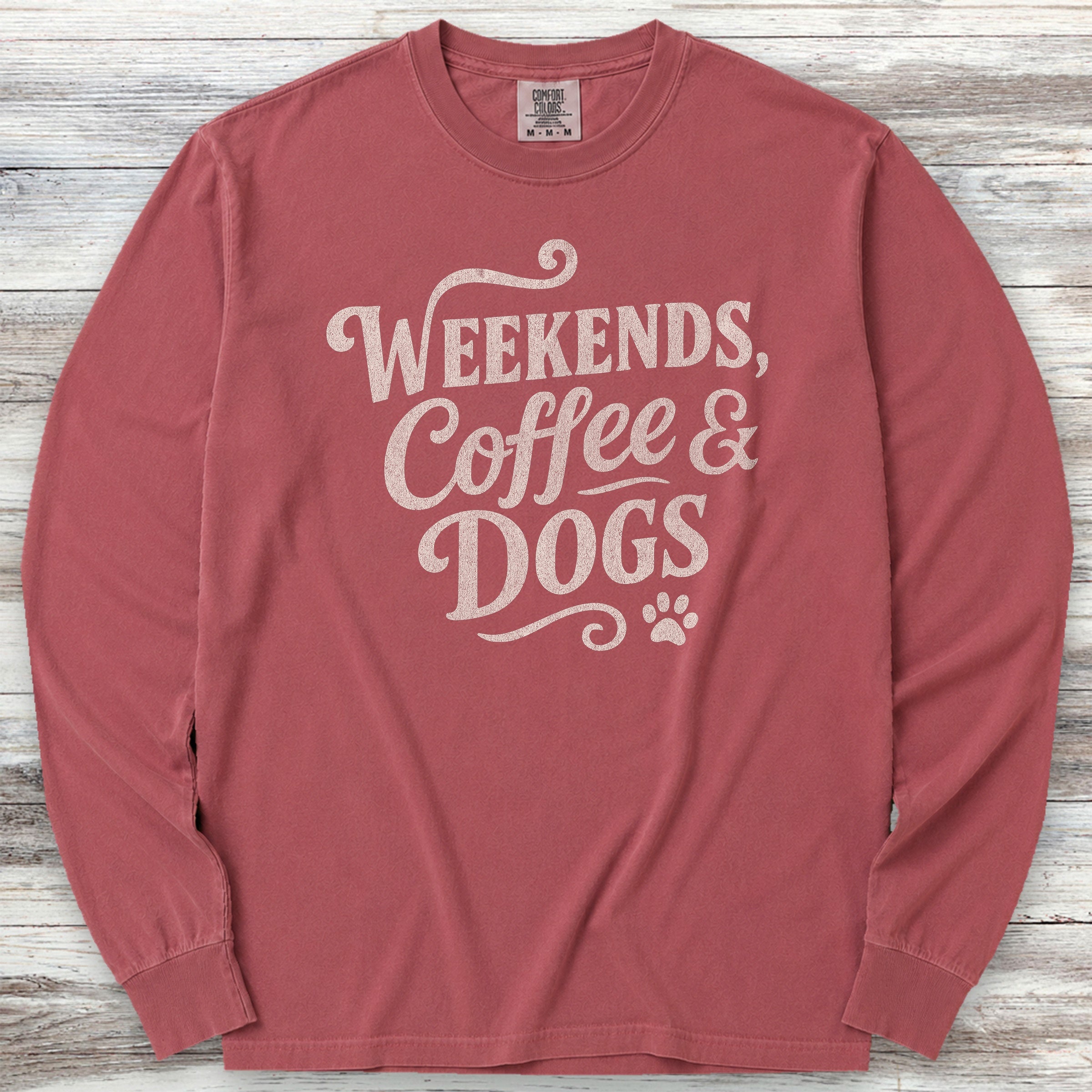 Weekends Coffee Dogs Long Sleeve Tee - Brick