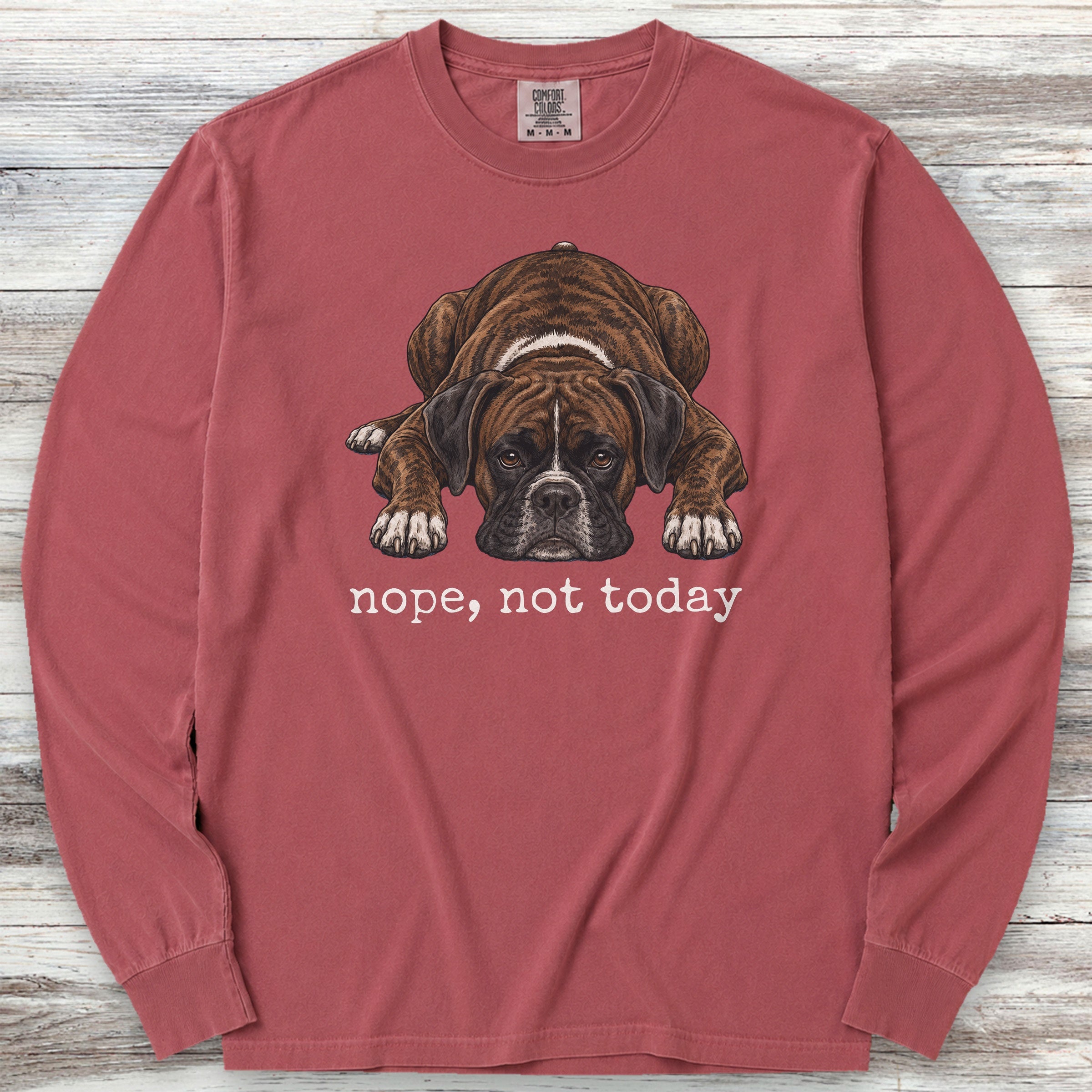 Boxer Brindle Nope Long Sleeve Tee - Brick