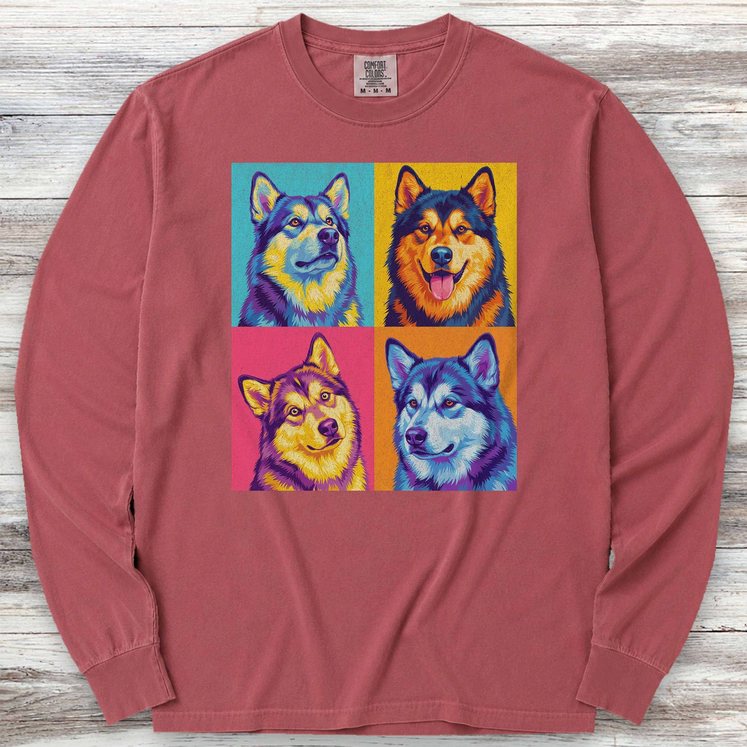 Pop Art Malamute Long Sleeve Tee - Brick