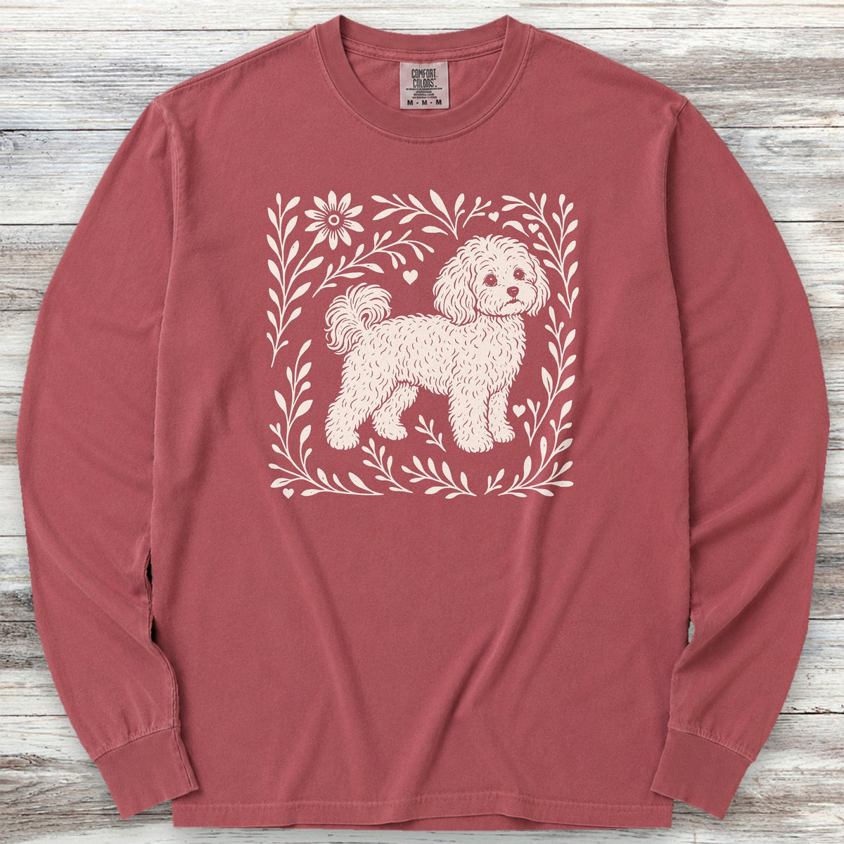 Maltipoo Linocut Long Sleeve Tee - Brick