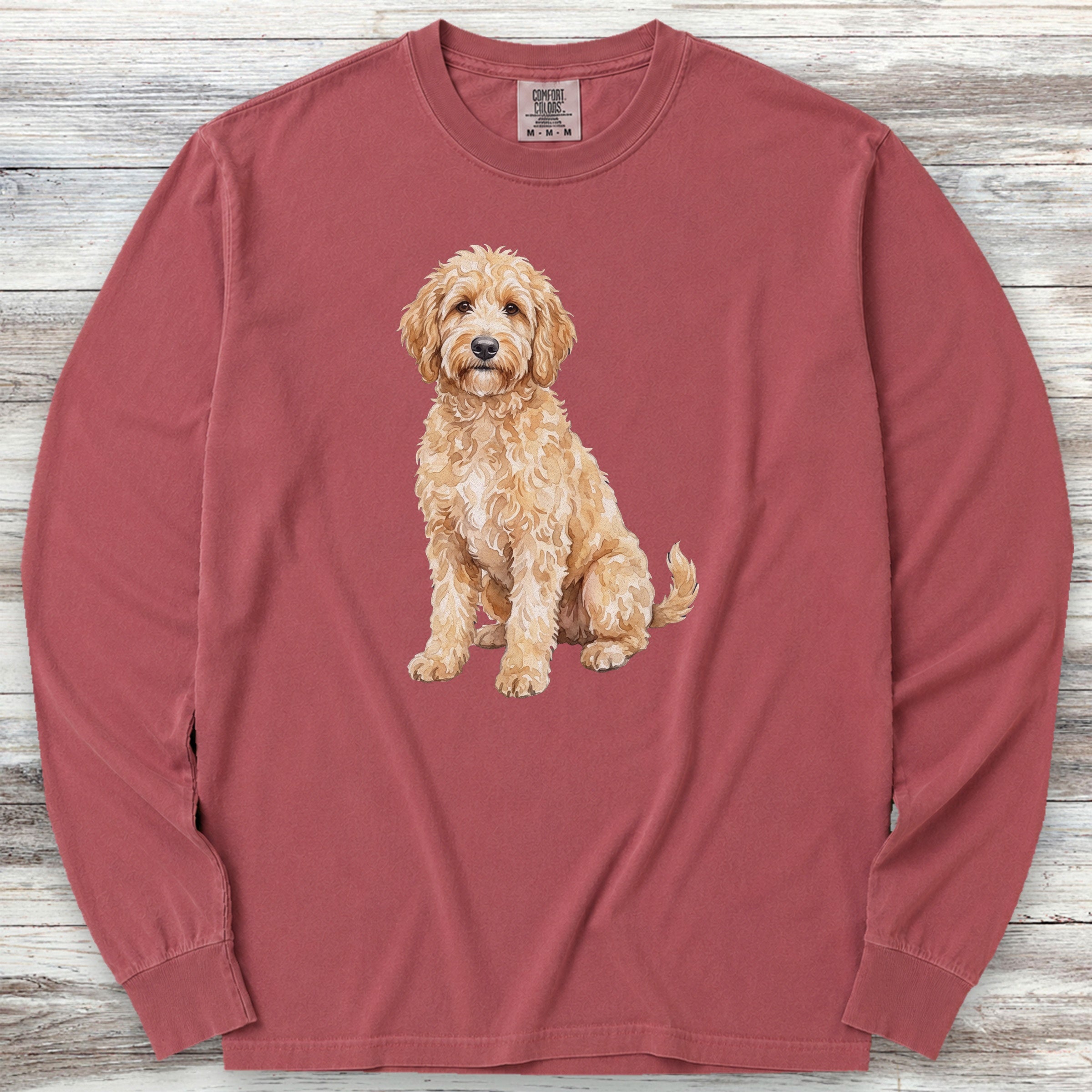 Goldendoodle Watercolor Long Sleeve Tee - Brick