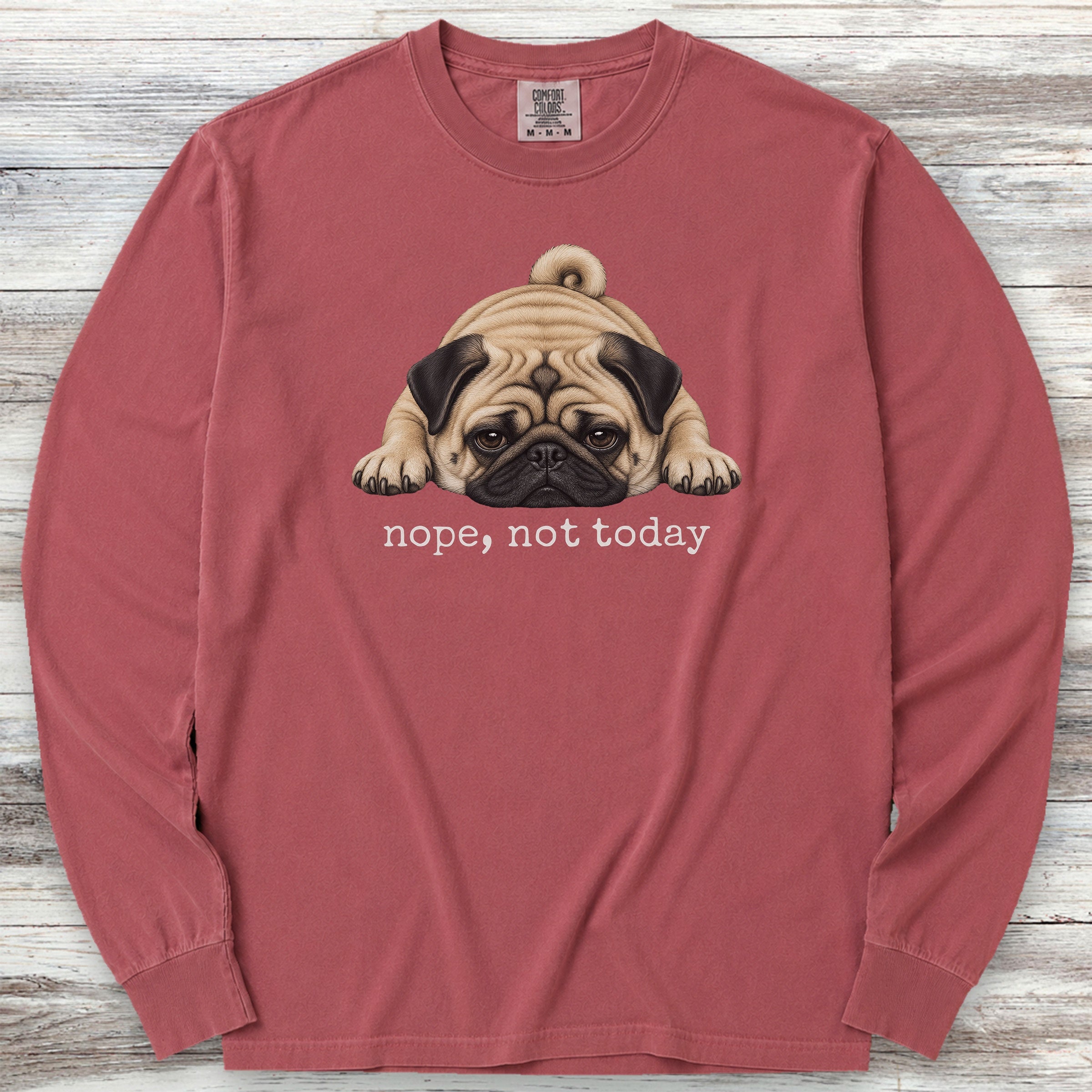Pug Nope Long Sleeve Tee - Brick