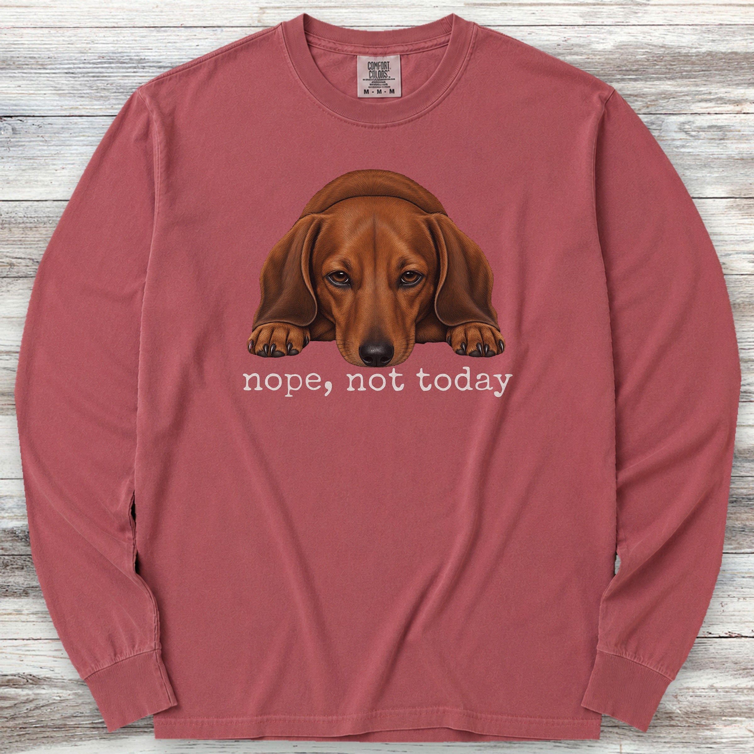 Dachshund Nope Long Sleeve Tee - Brick