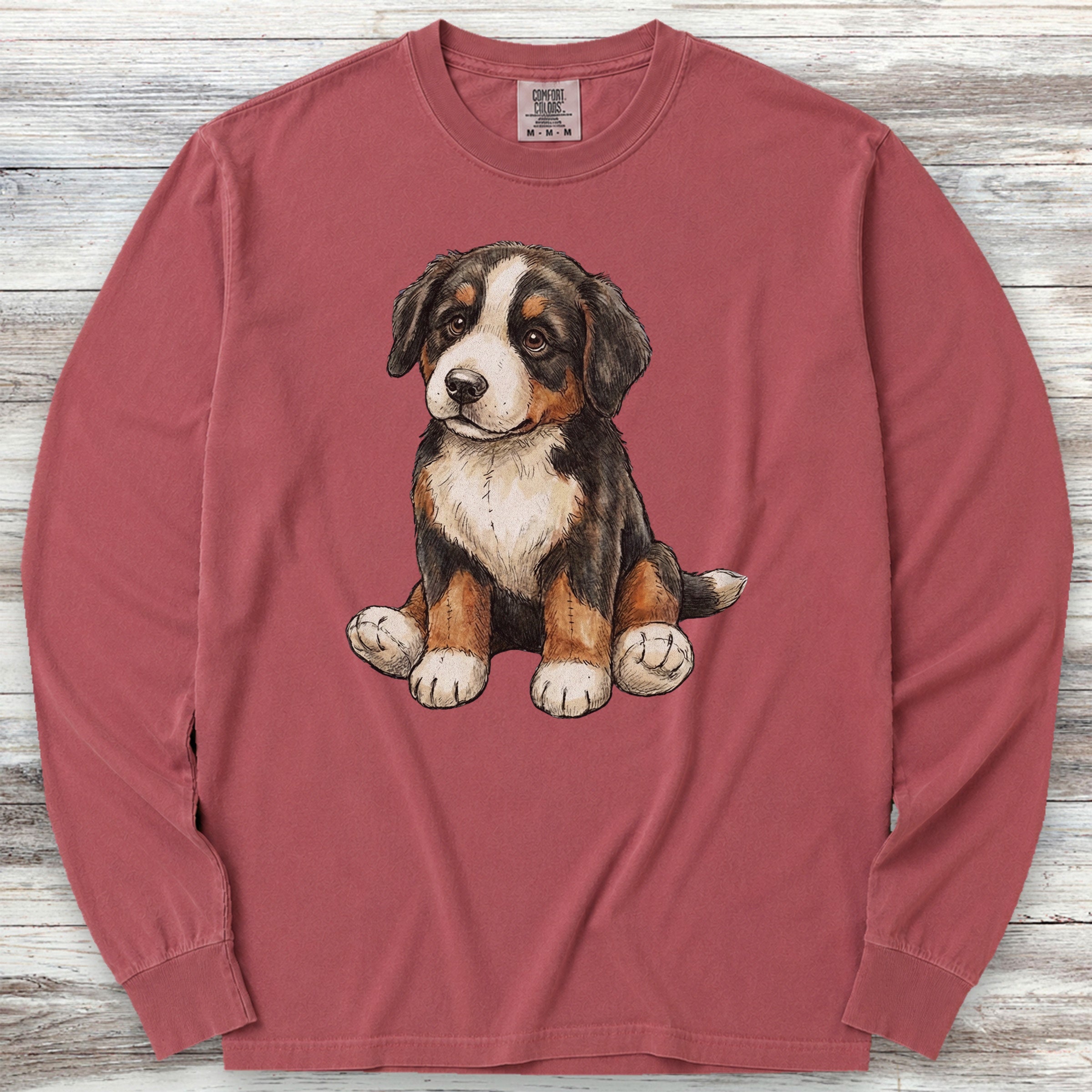 Bernese Mountain Dog Teddy Bear Long Sleeve Tee - Brick