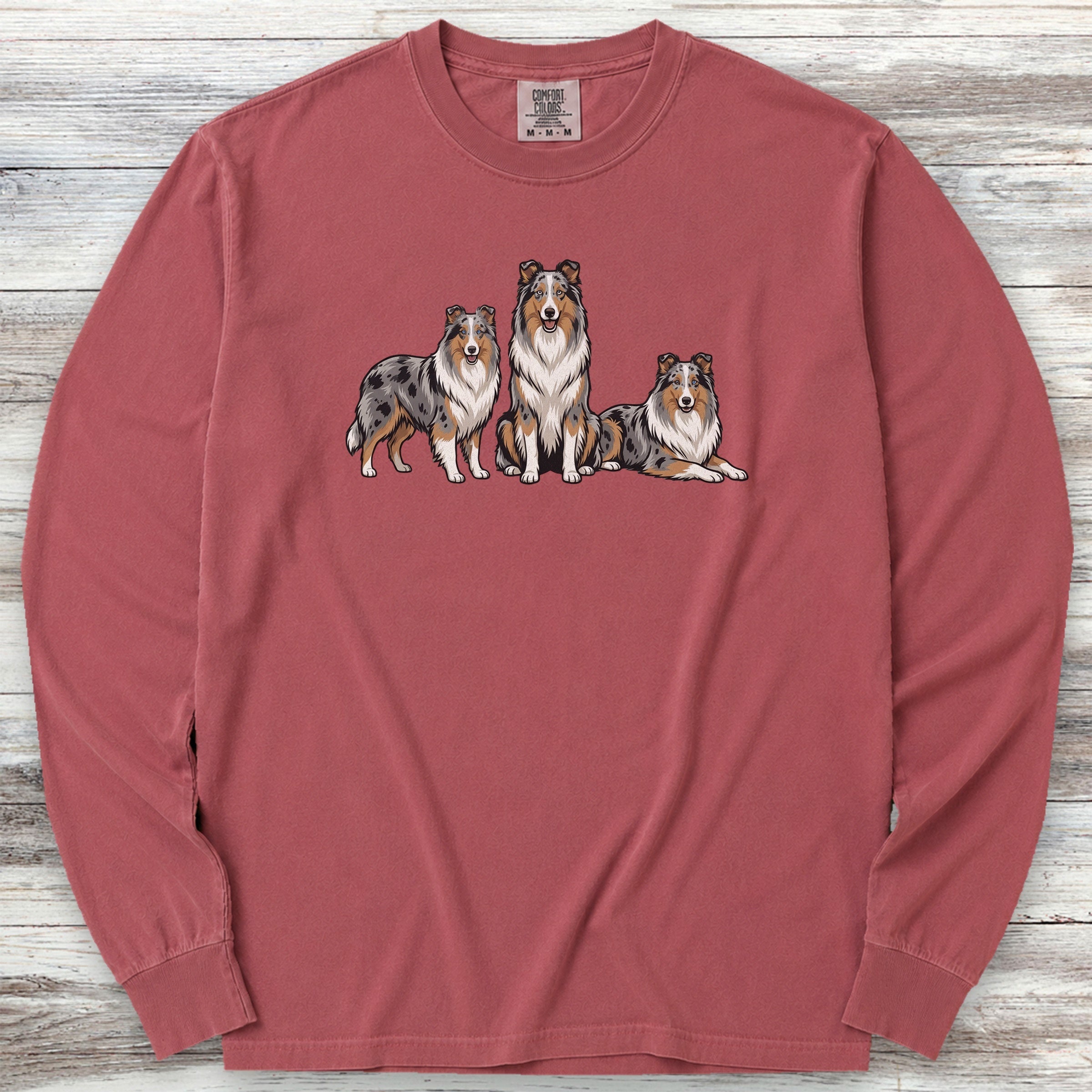Australian Shepherd Blue Merle Trio Long Sleeve Tee - Brick