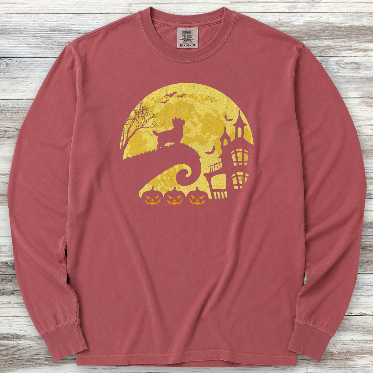 Yorkshire Terrier Halloween Moon Long Sleeve Tee - Brick
