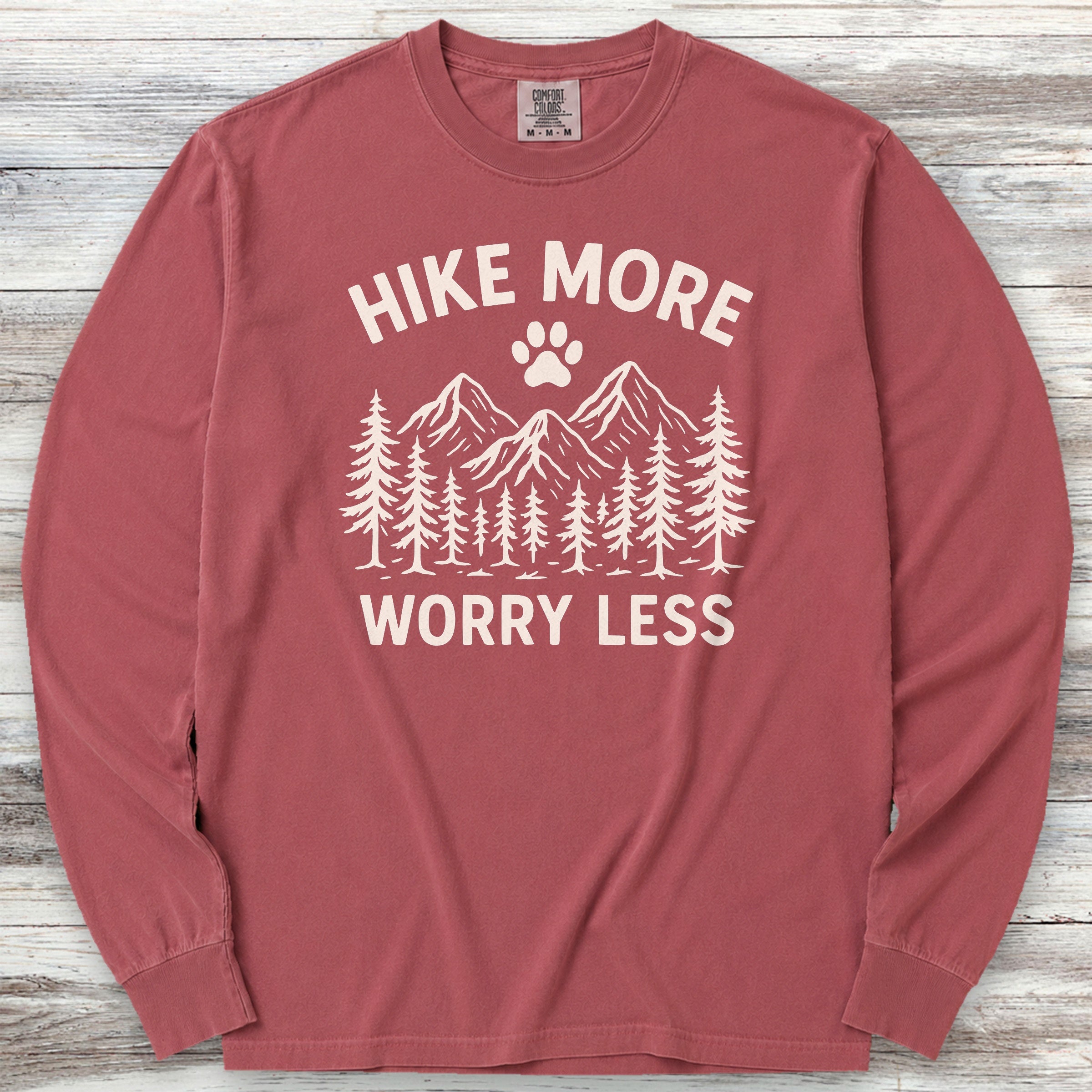 Hike More Worry Less Long Sleeve Tee - Brick