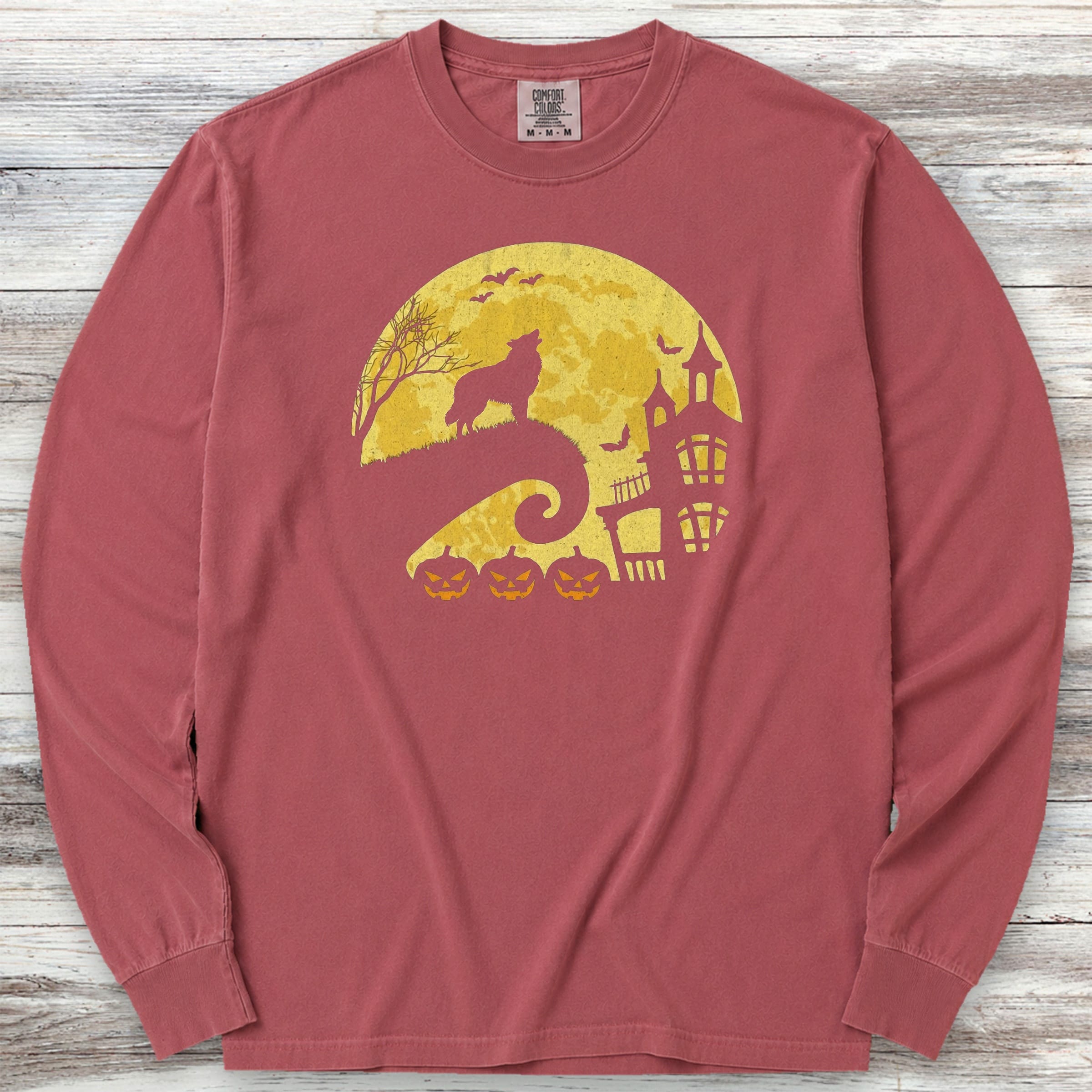 Belgian Tervuren Halloween Moon Long Sleeve Tee - Brick