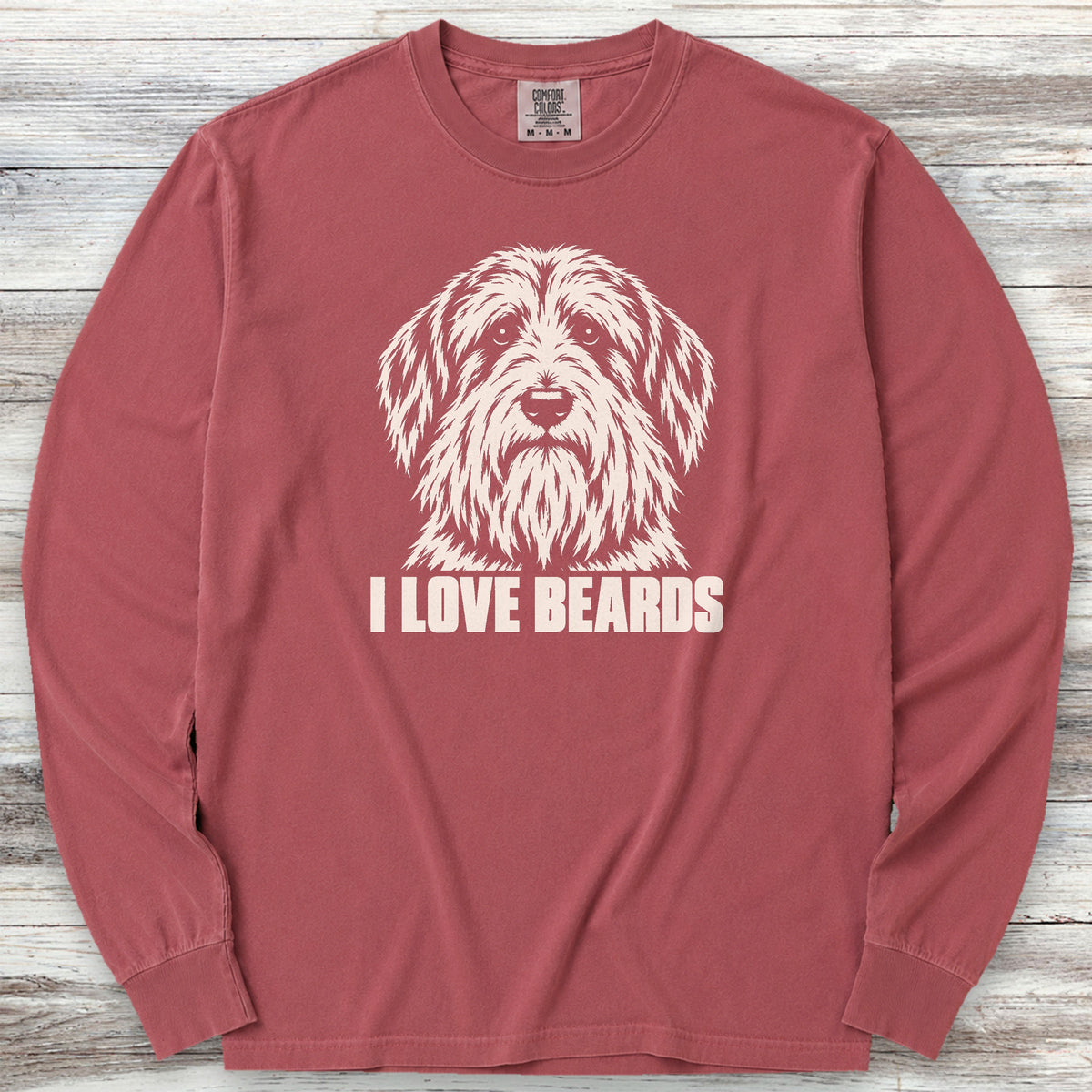 Bearded Collie I Love Beards Long Sleeve Tee - Brick