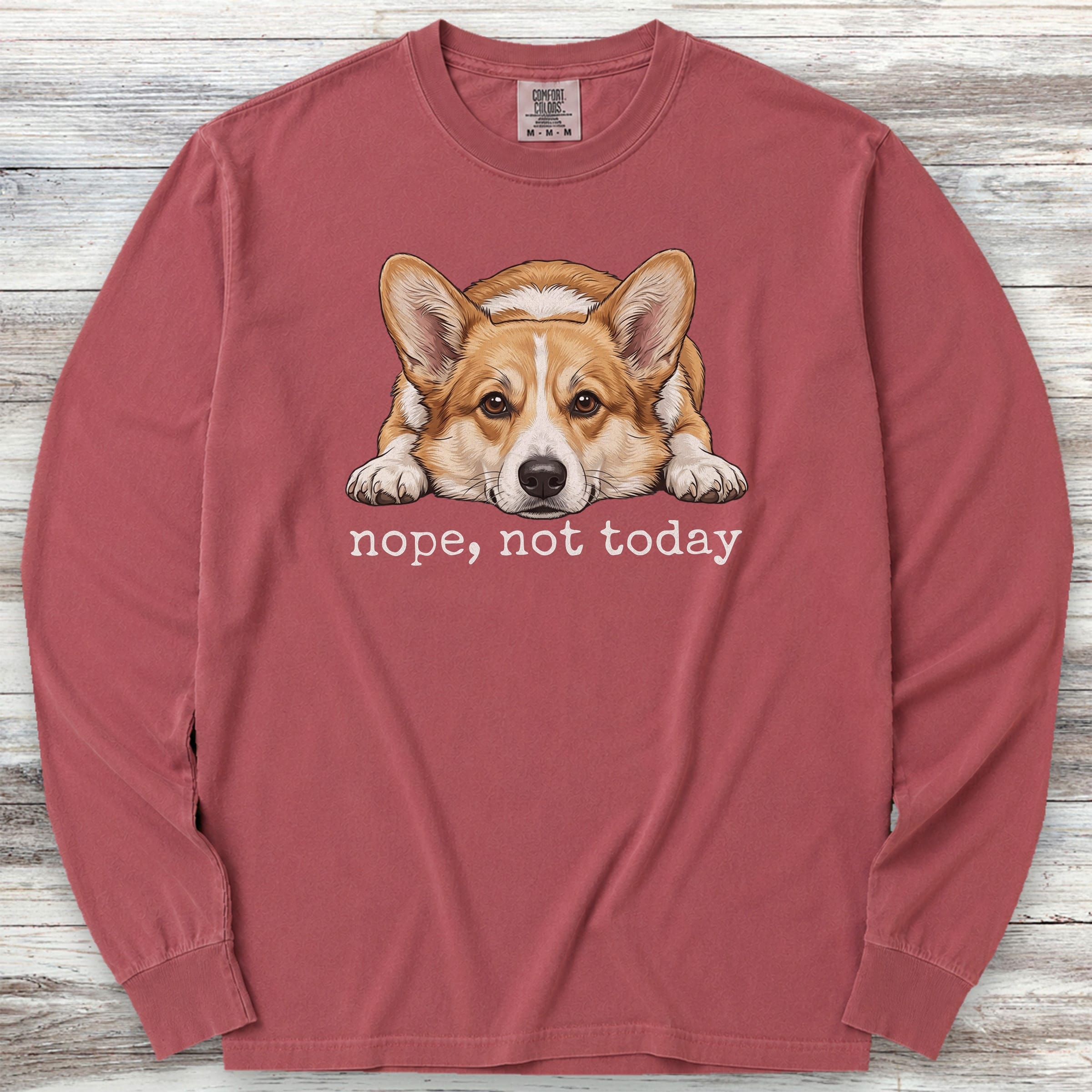 Corgi Nope Long Sleeve Tee - Brick