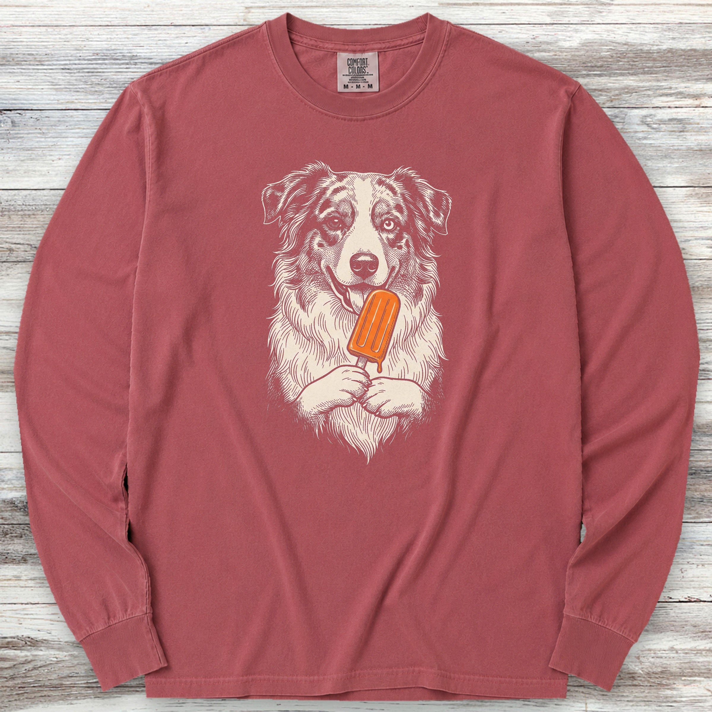 Australian Shepherd Pupsicle Long Sleeve Tee - Brick