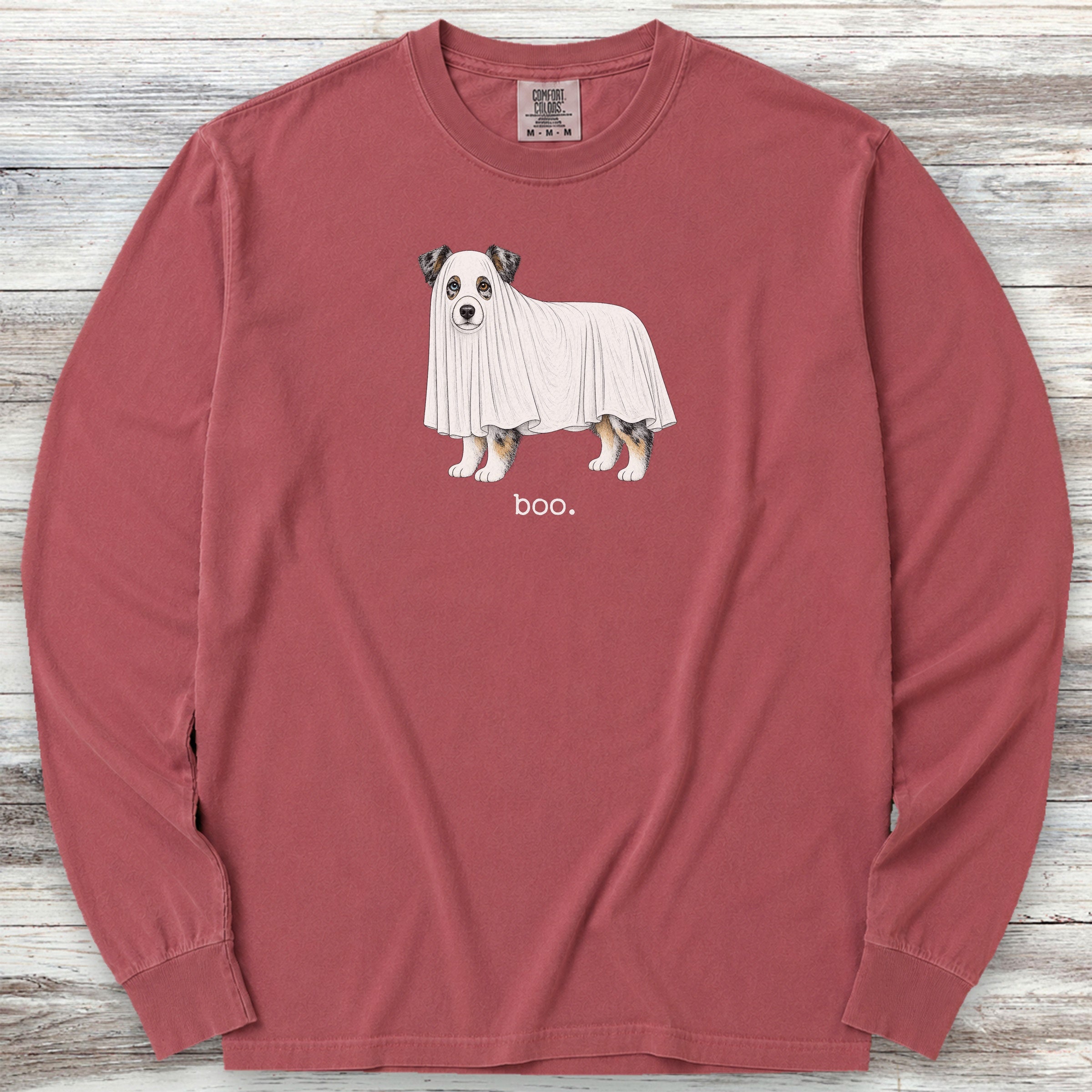 Australian Shepherd Boo Long Sleeve Tee - Brick