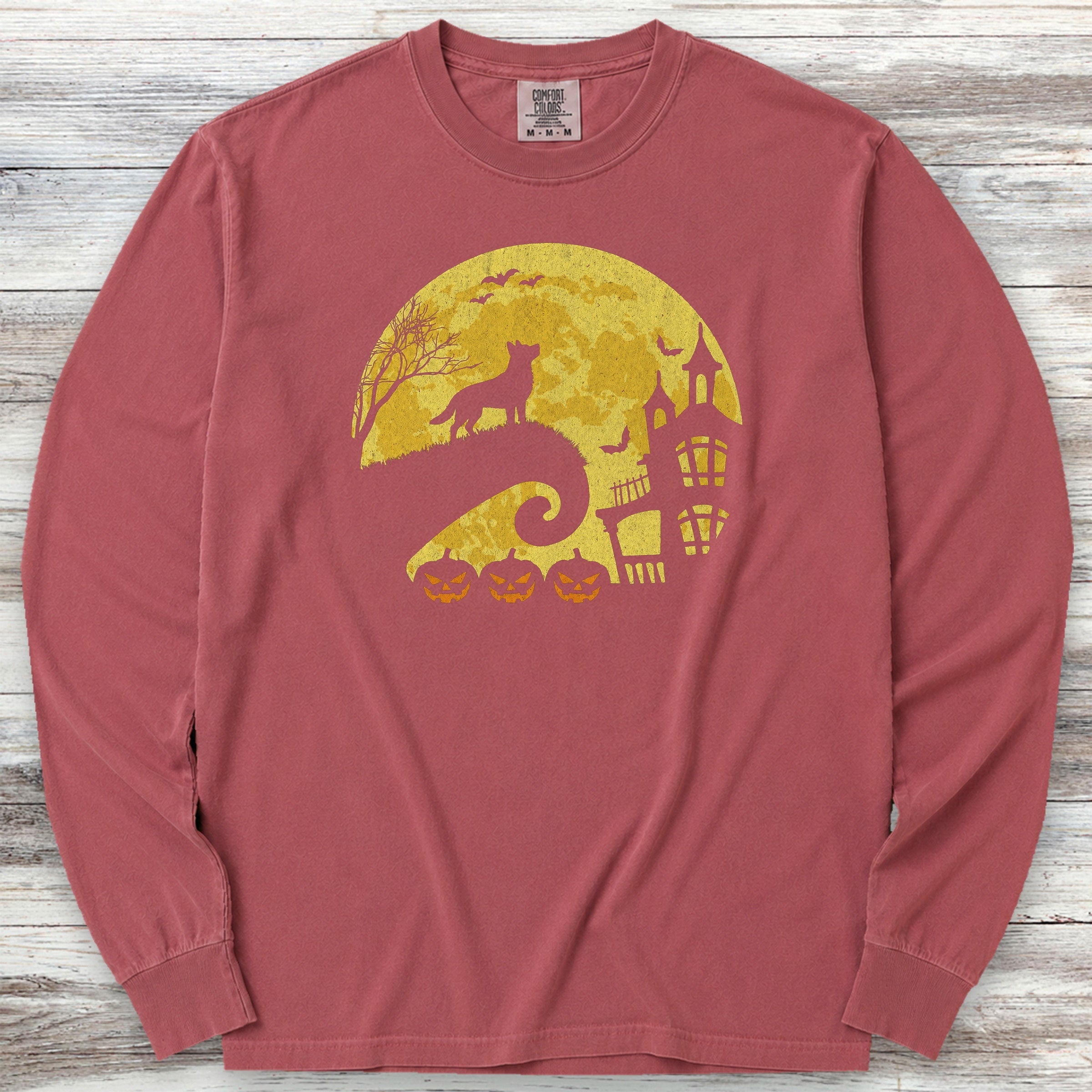 Australian Shepherd Halloween Moon Long Sleeve Tee - Brick