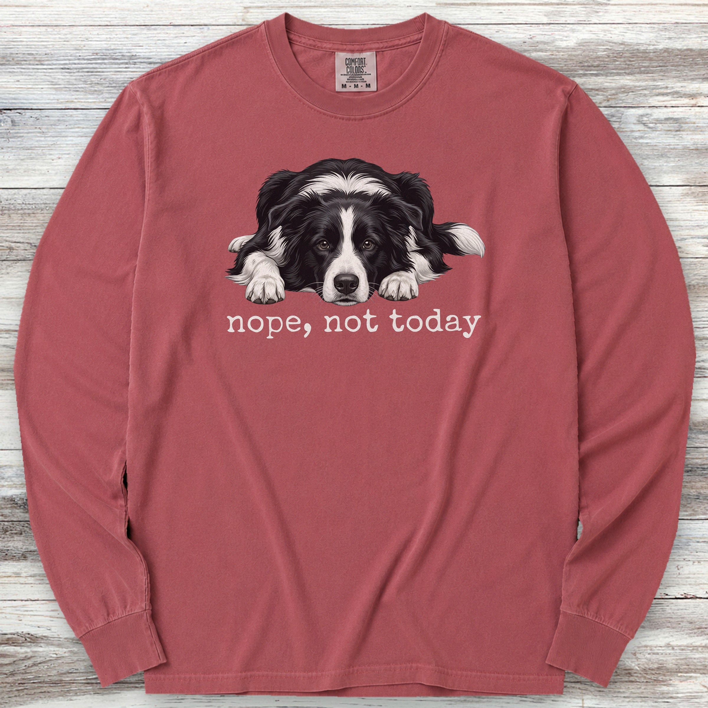 Border Collie Nope Long Sleeve Tee - Brick