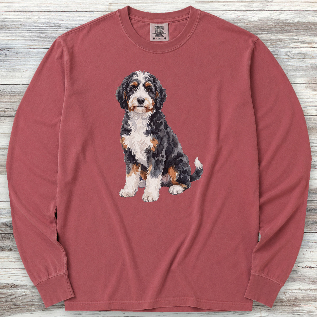 Bernedoodle Watercolor Long Sleeve Tee - Brick