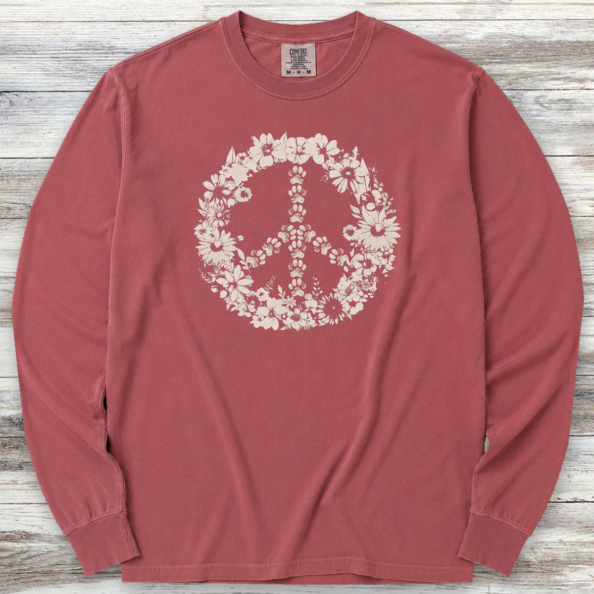 Vintage Floral Peace Long Sleeve Tee - Brick