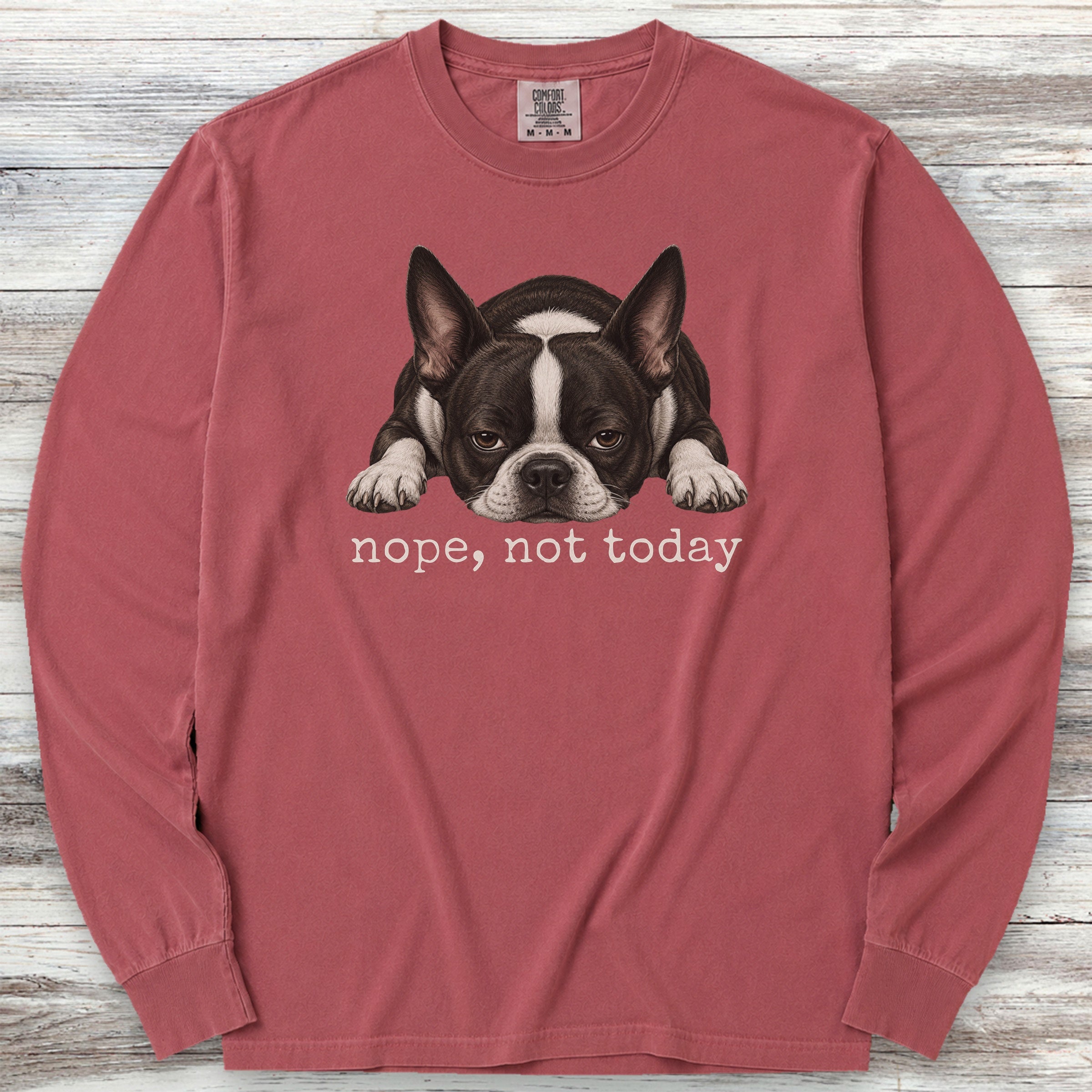 Boston Terrier Nope Long Sleeve Tee - Brick